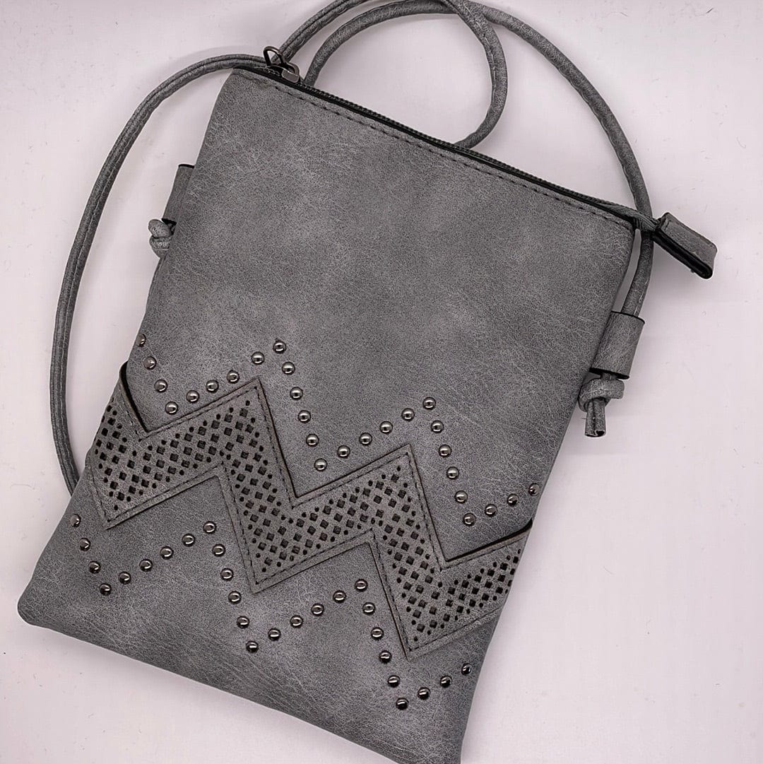 Gray Chevron Detail Cross Body Bag