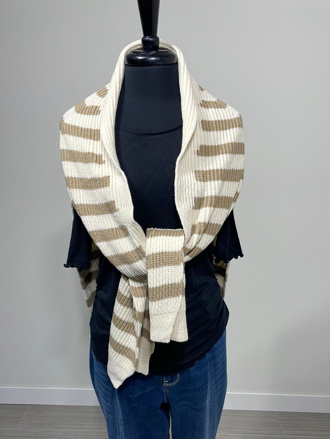 Ivory & Camel Stripe Sweater Scarf