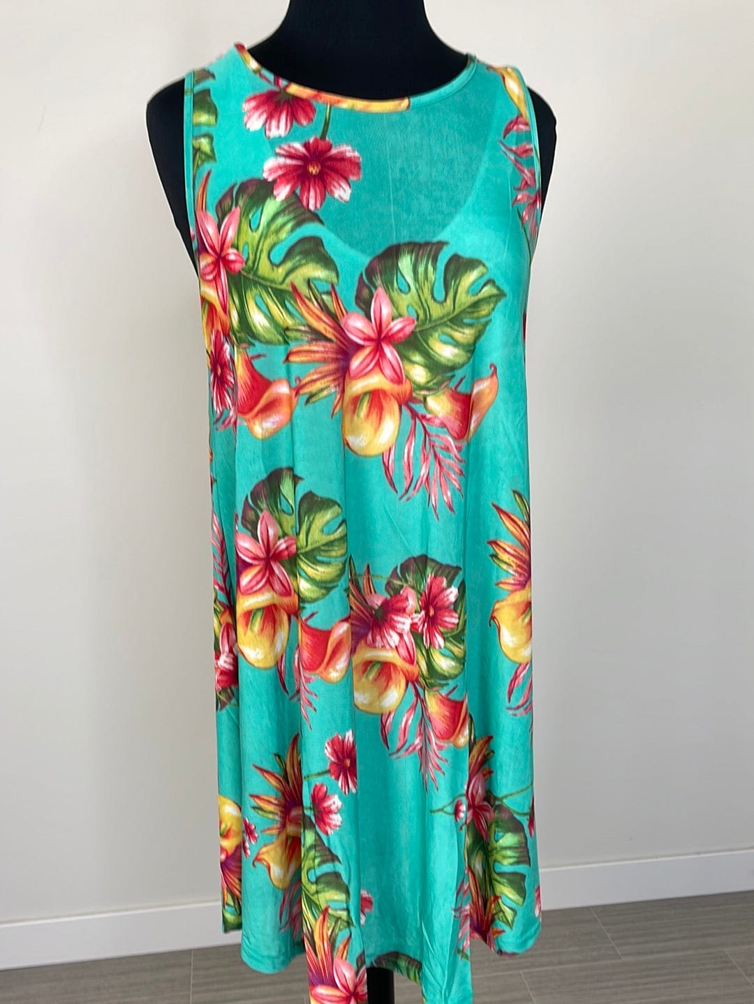 Aqua Calla Lily Umbrella Sleeveless Dress