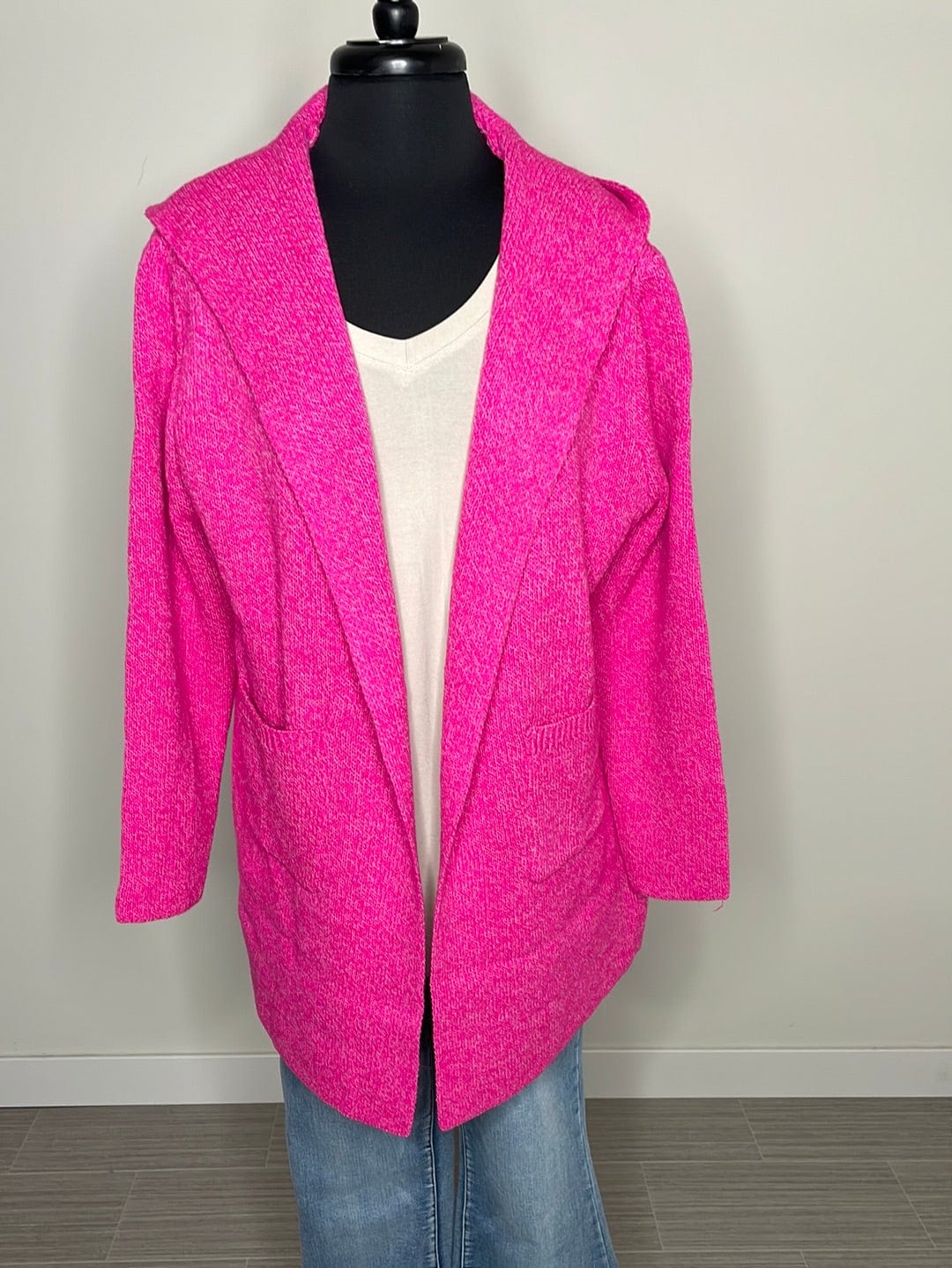 Hot Pink Hooded Sweater Cardigan