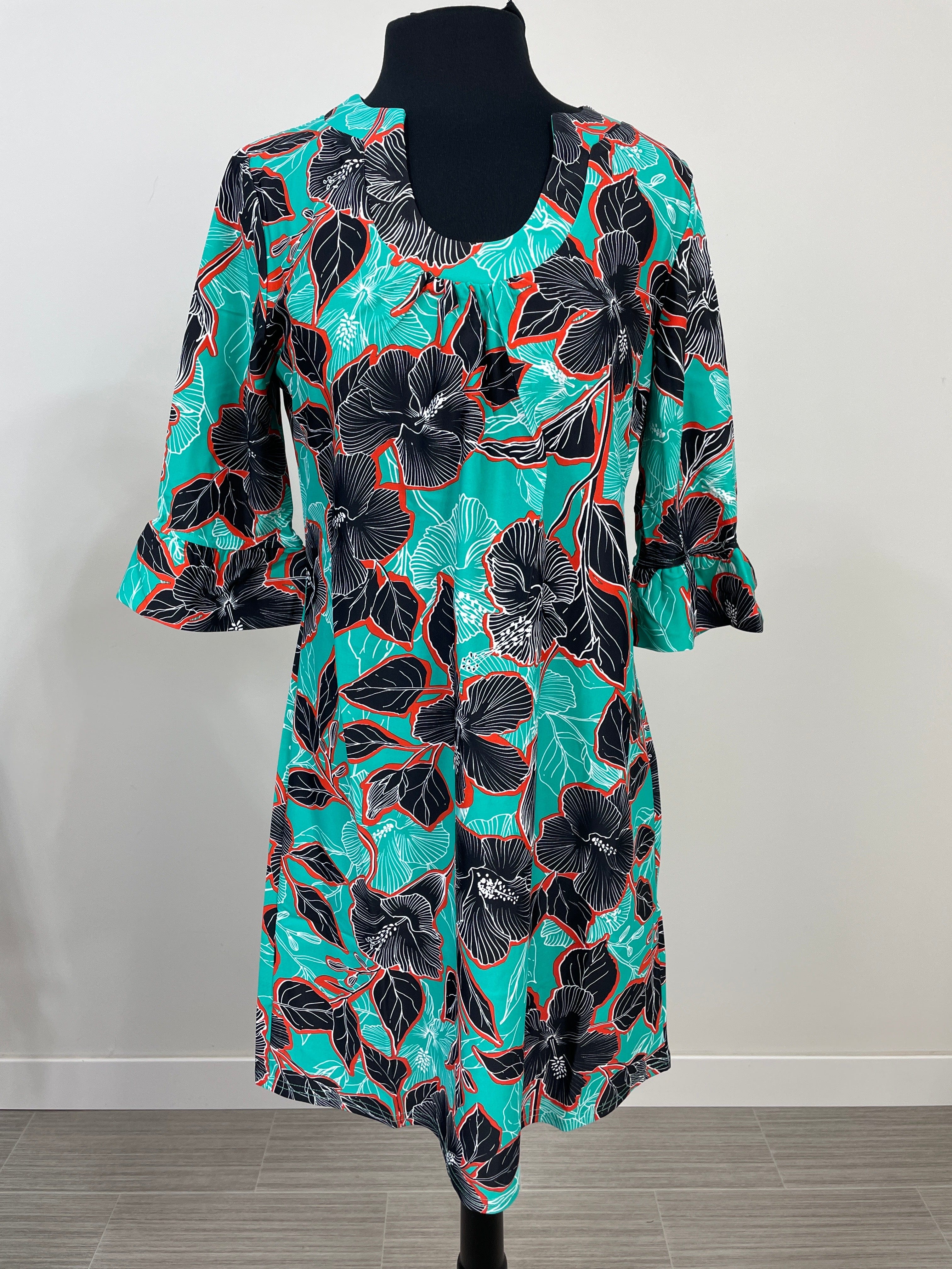 Teal & Orange Nicole Ruffle Sleeve Dress