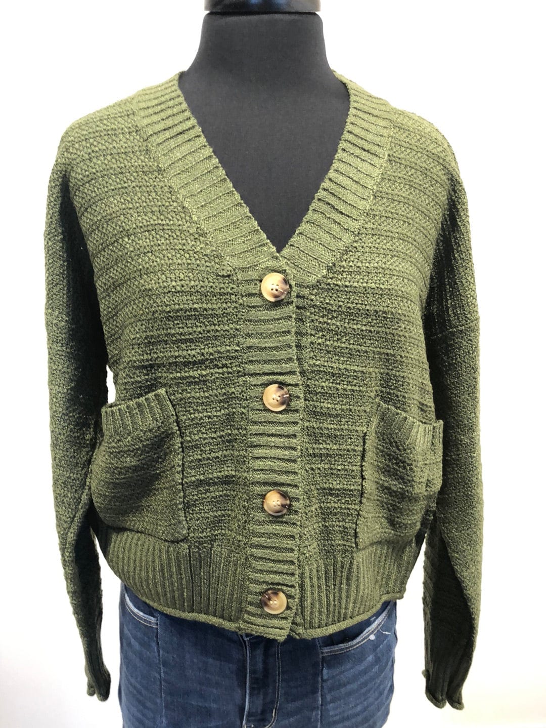 Olive Texture Button Cardigan