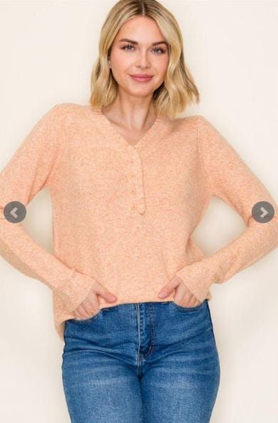 Light Orange Ruffle Half Button Sweater