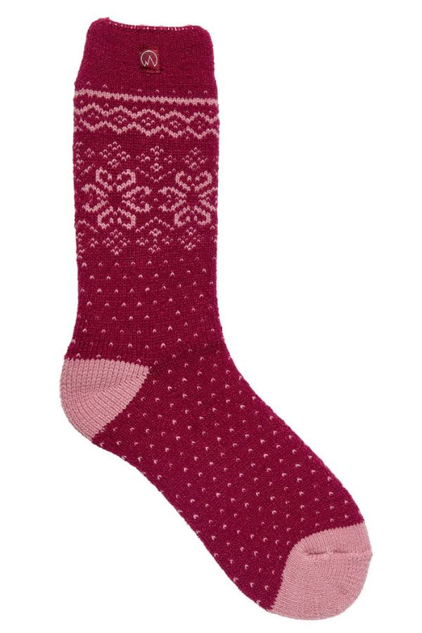 PE Women's Burgundy Fair Isle Thermal Sock