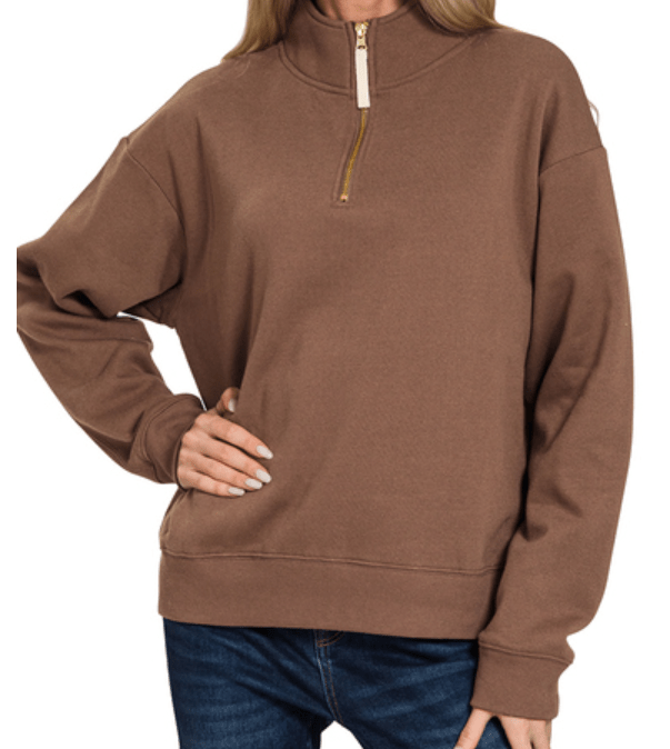 Brown Fleece Half Zip Sweatshirt