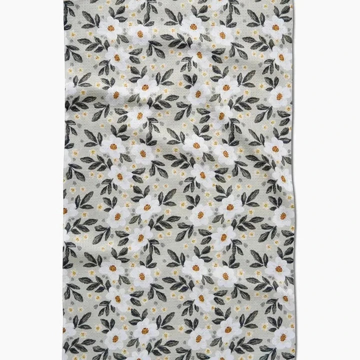 Geometry Painted Spring Flowers Tea Towel