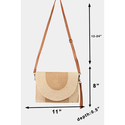 Taupe Two Tone Straw Clutch Bag