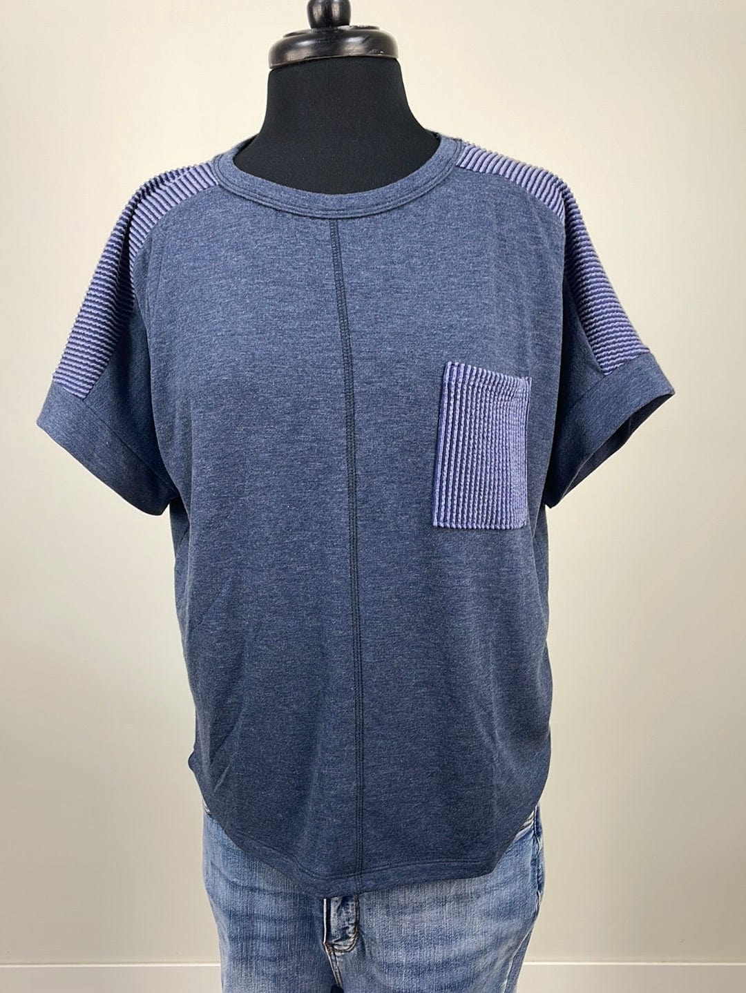 Navy Texture Sleeve Top