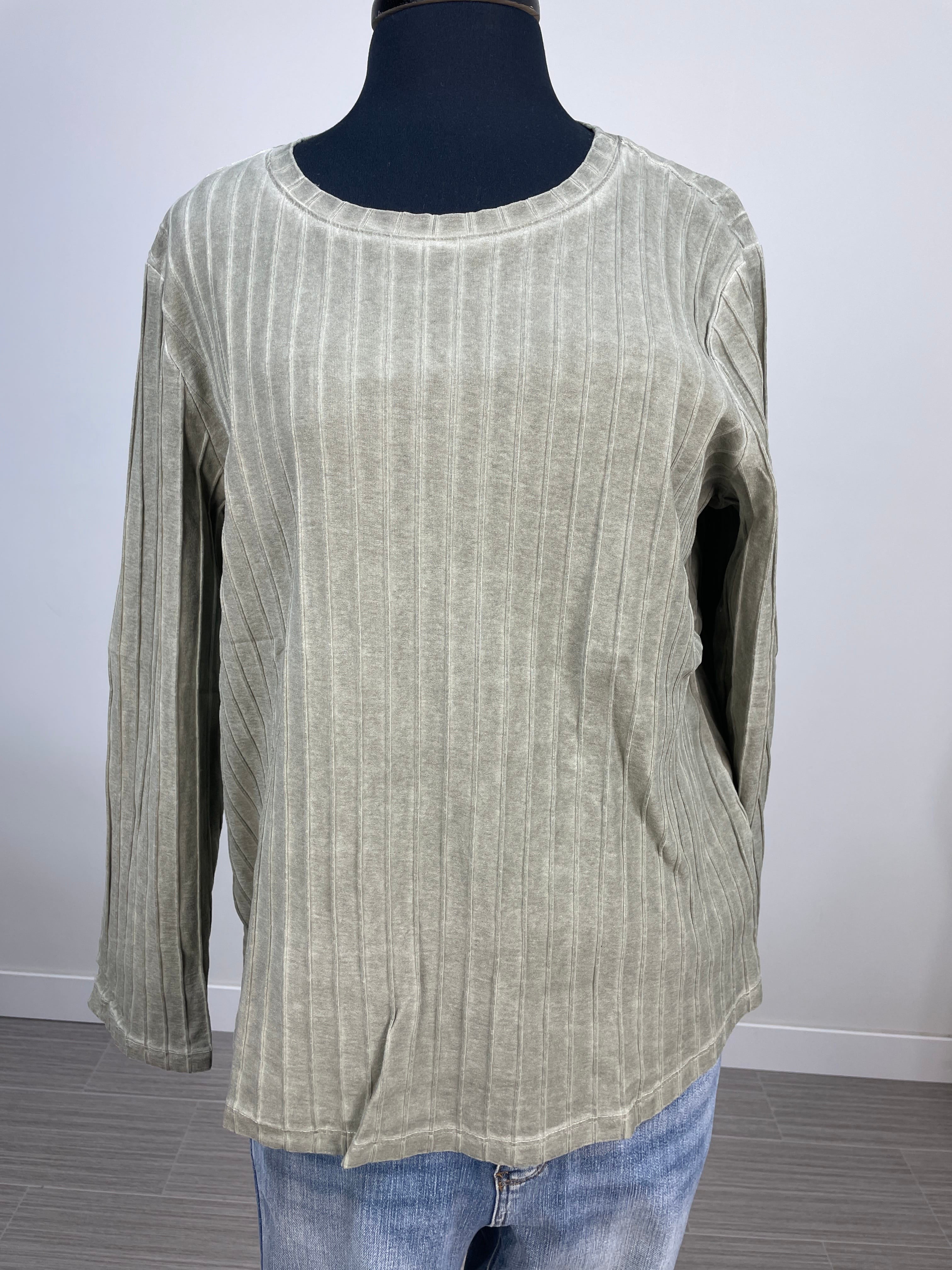 Olive Raised Rib Round Neck Top