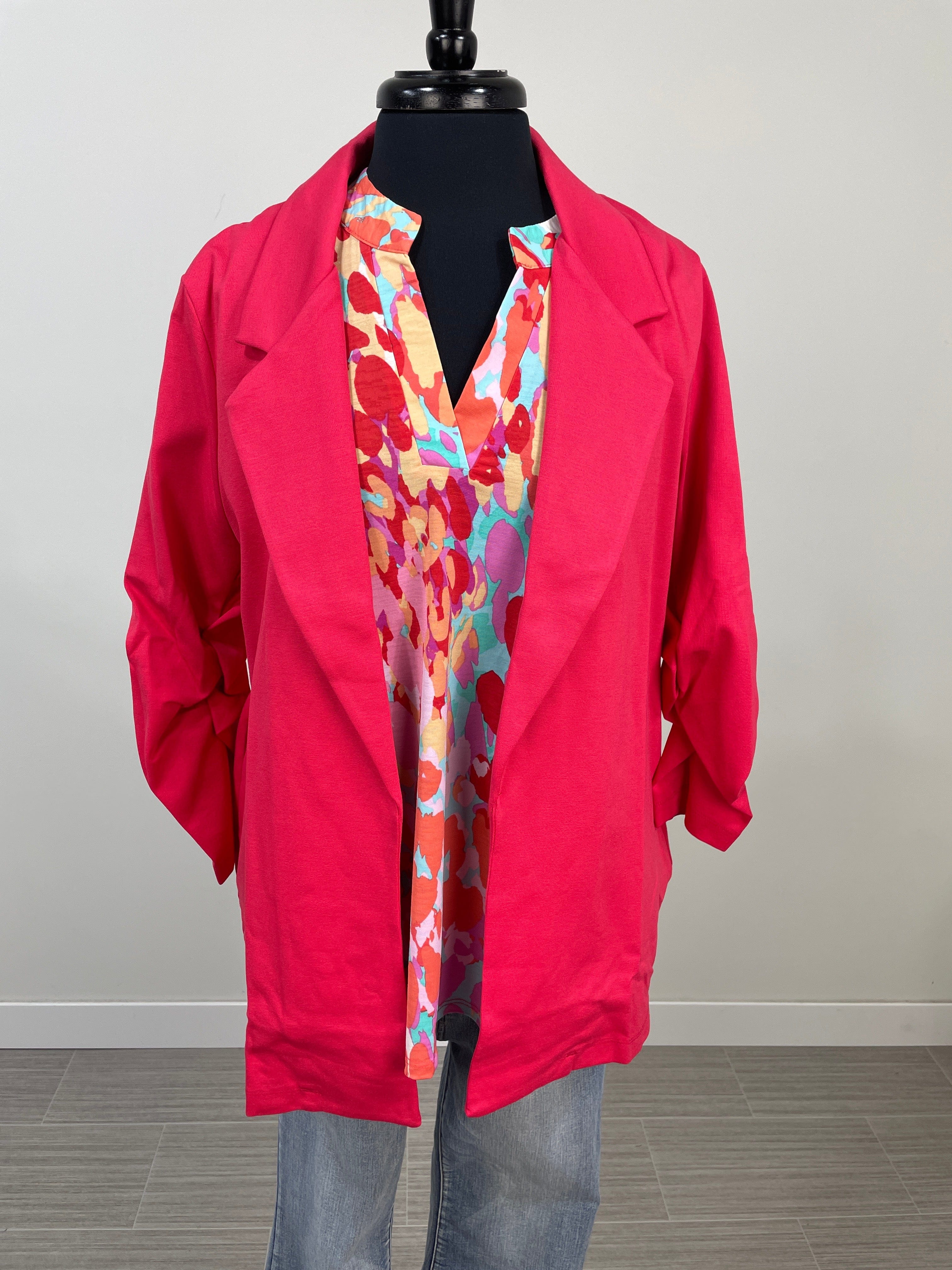 Dragon Fruit Cinched Sleeve Blazer