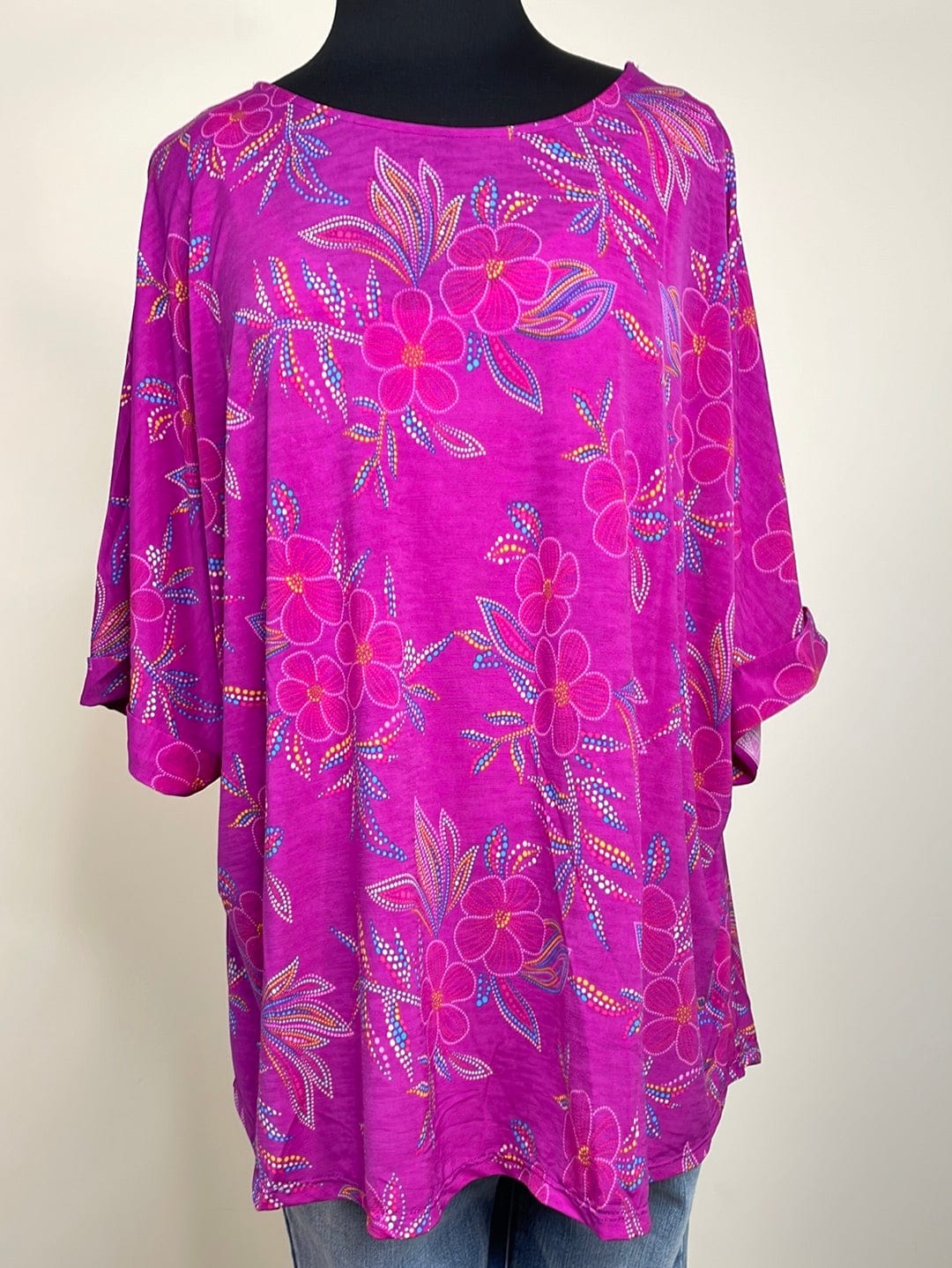 Magenta Dotted Floral Boyfriend Top