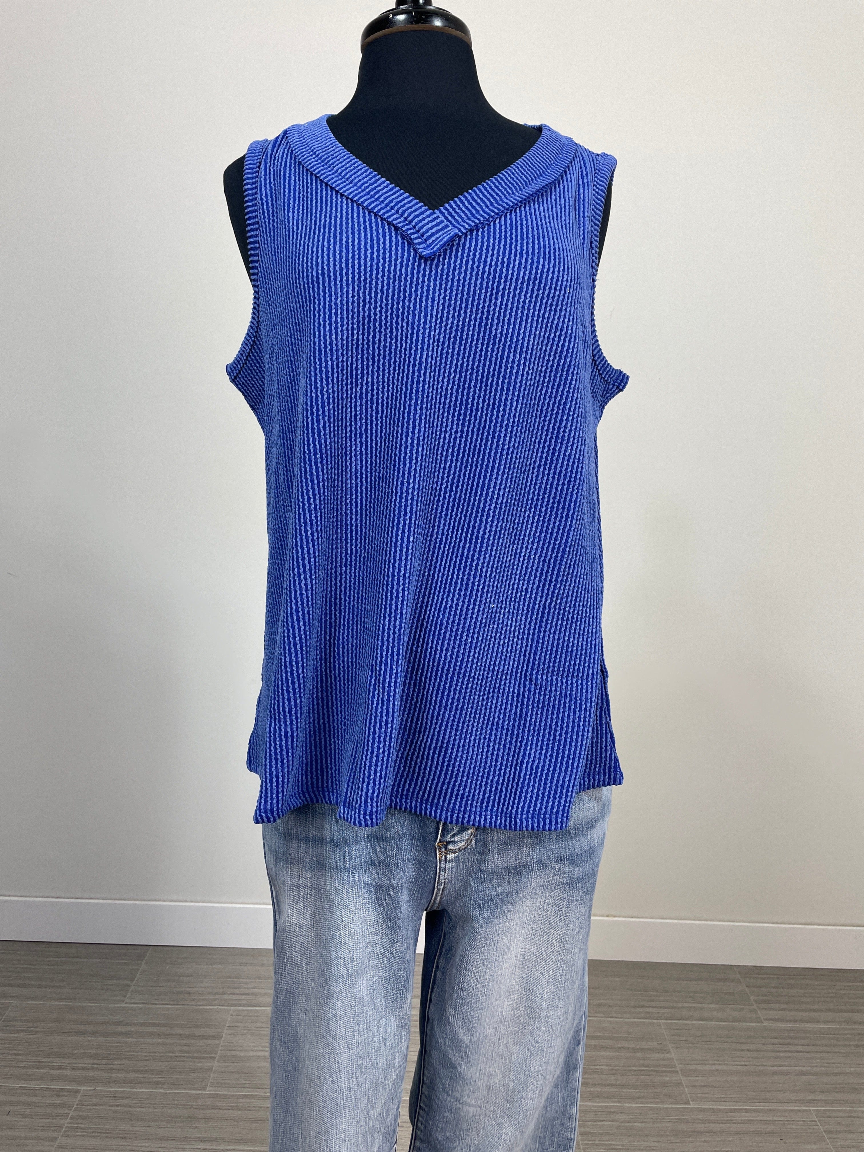 Royal Blue Ribbed VNeck Tank
