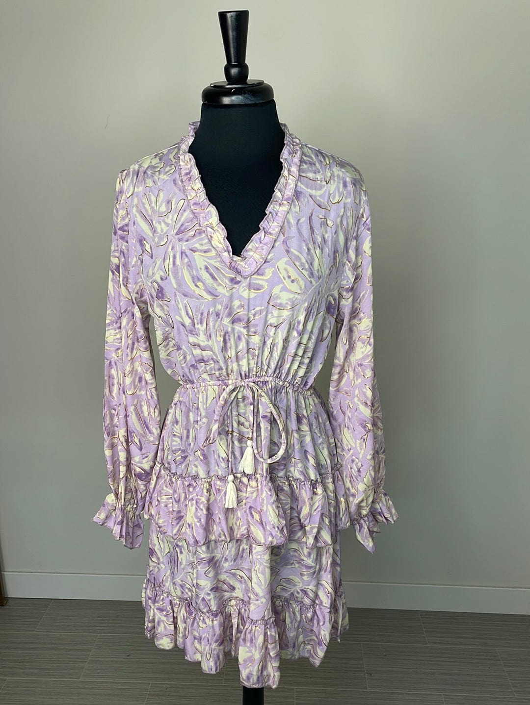 Purple & Ivory Ruffle Tier Dress
