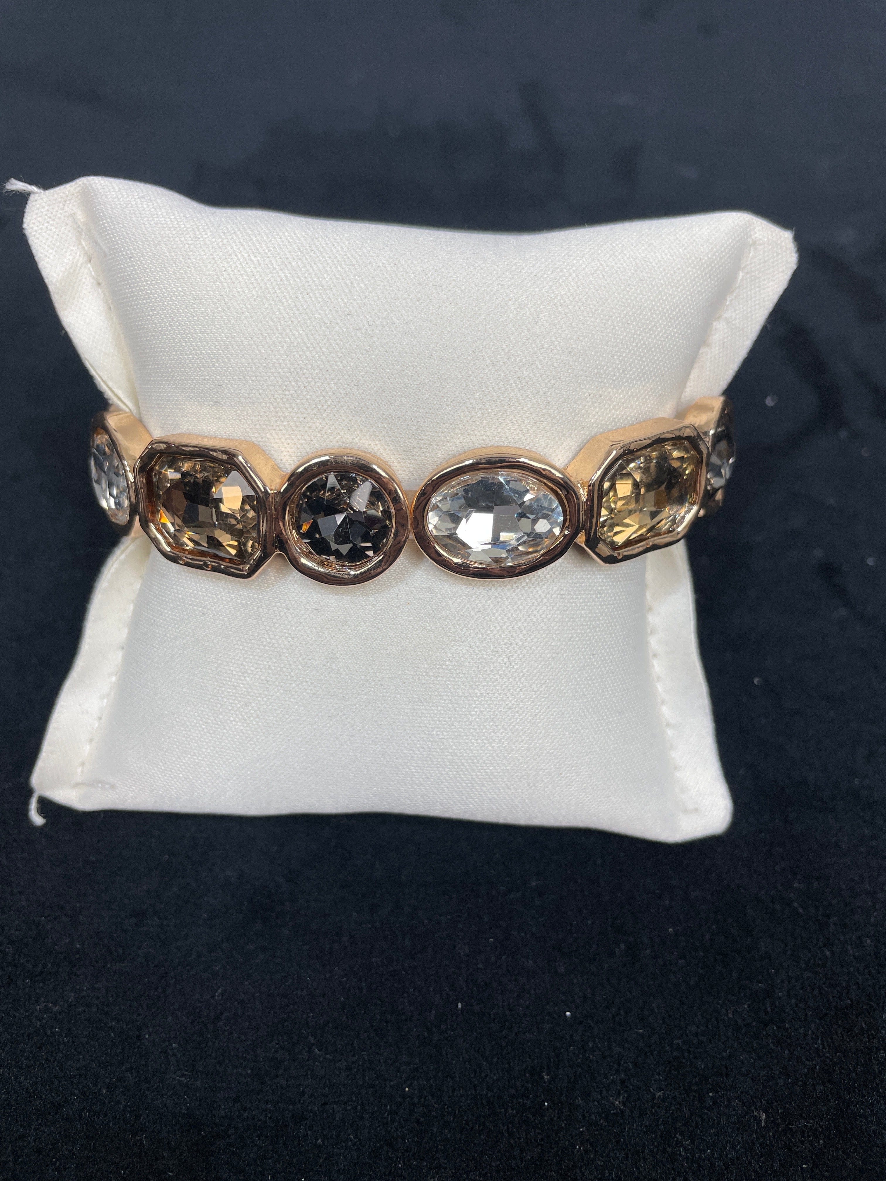 Multi Neutral Gem Gold Stretch Bracelet