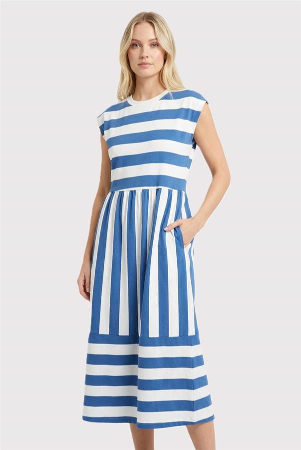Blue Rugby Striped Midi Dress