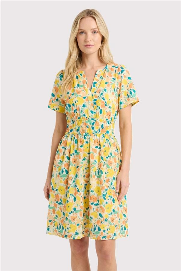 Yellow & Mint Floral Printed Dress