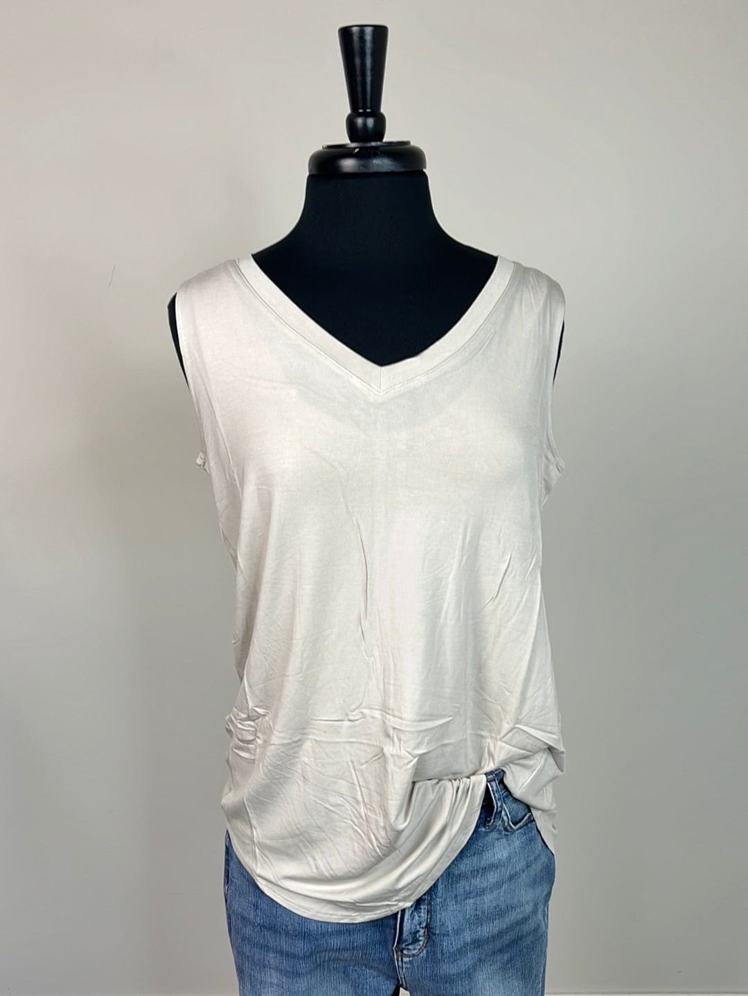 Sand Beige Luxe VNeck Sleeveless Topm