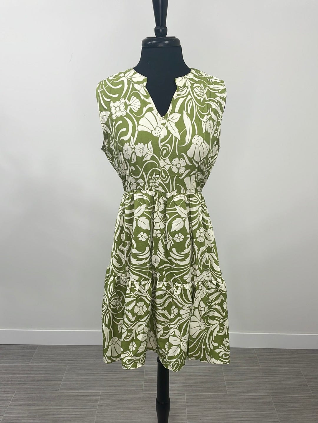 Olive & Sand Tropical Floral Tiered Mini Dress