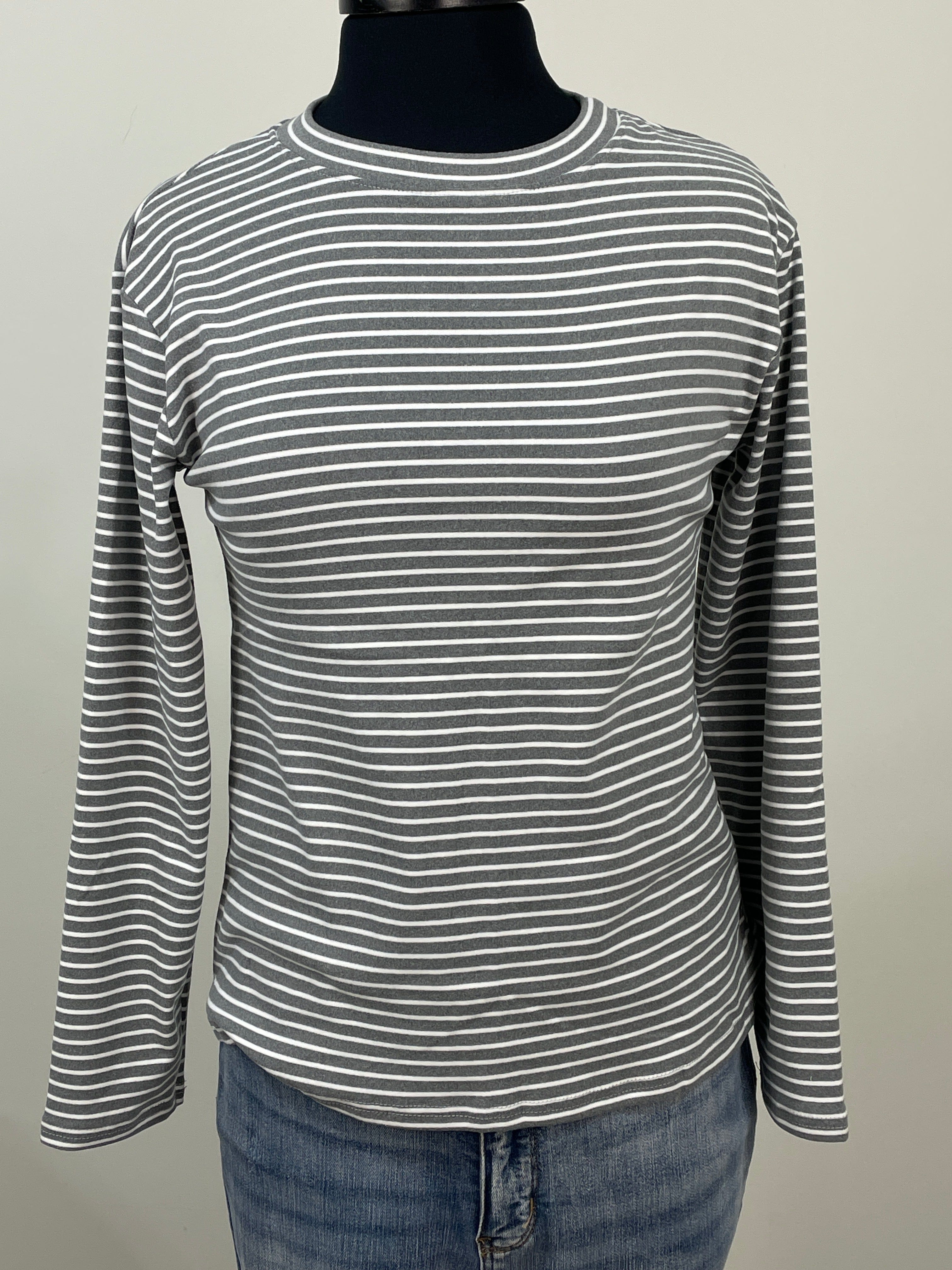 Gray & White Stripe Soft Long Sleeve Top