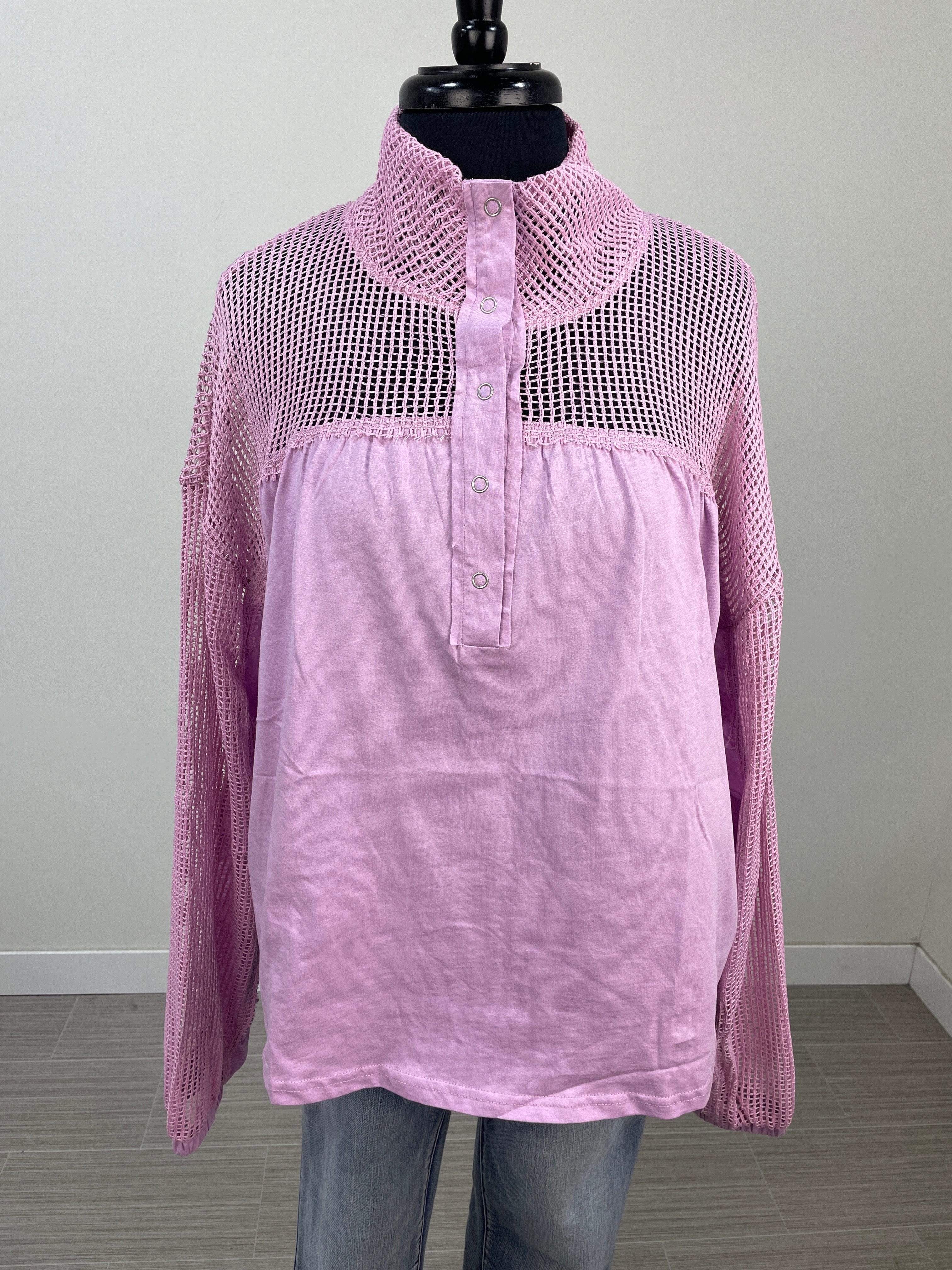 Lilac Crochet Detail Long Sleeve Top