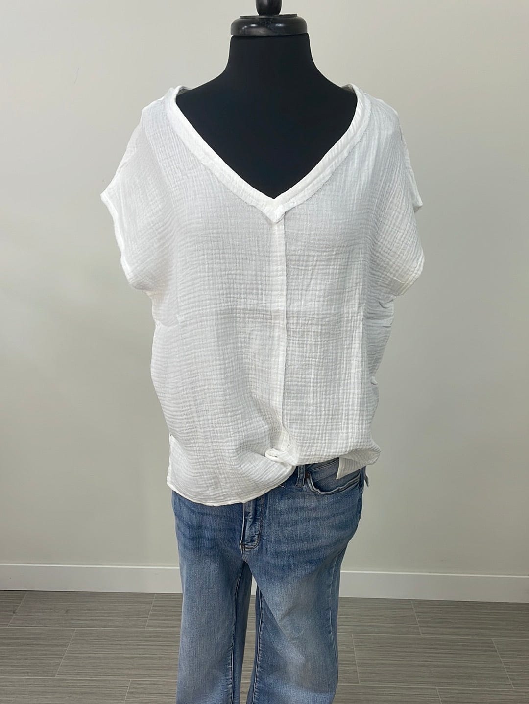 Ivory VNeck Raw Cut Gauze Top