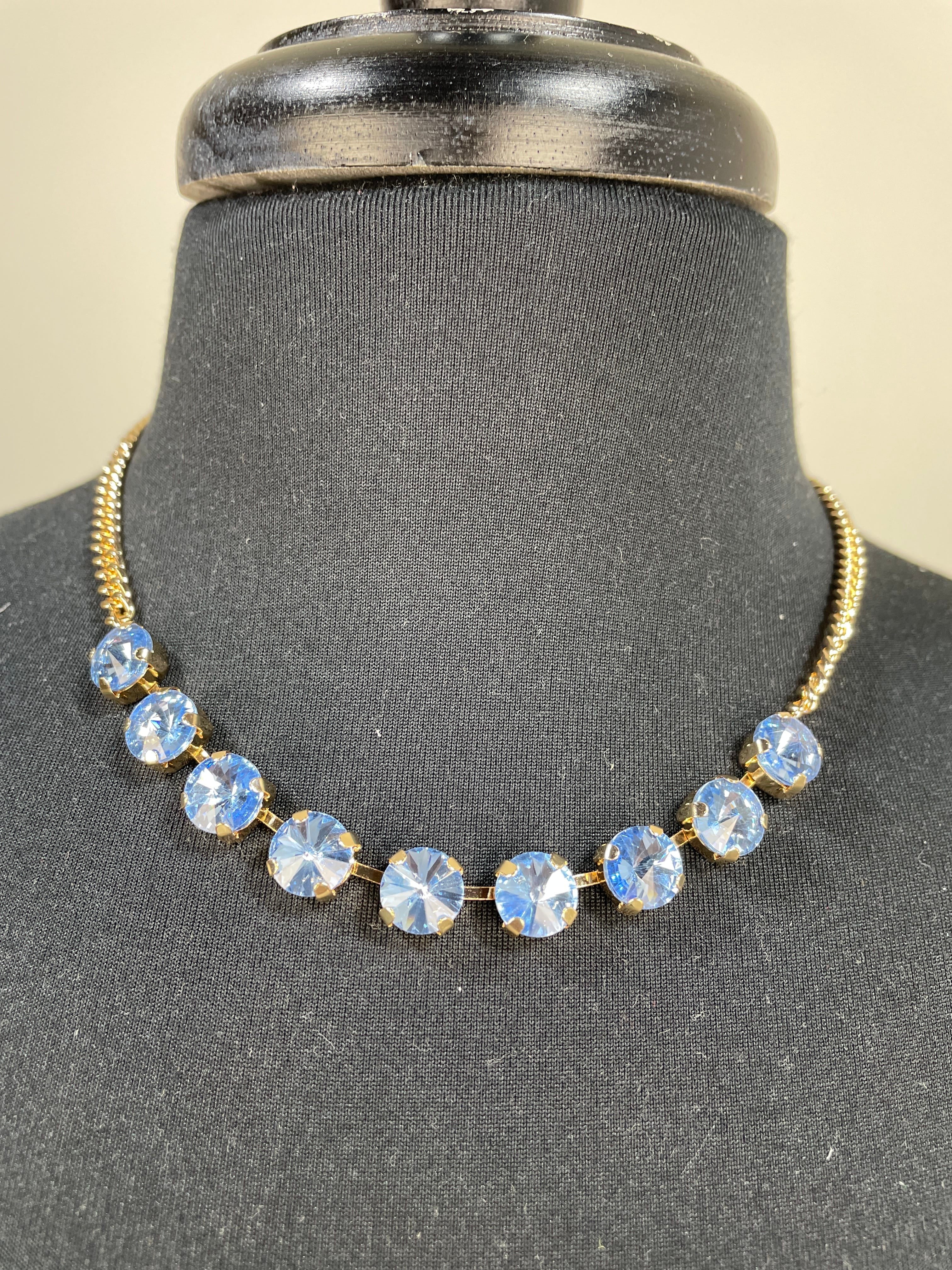 Gold & Blue Rhinestone Link Necklace