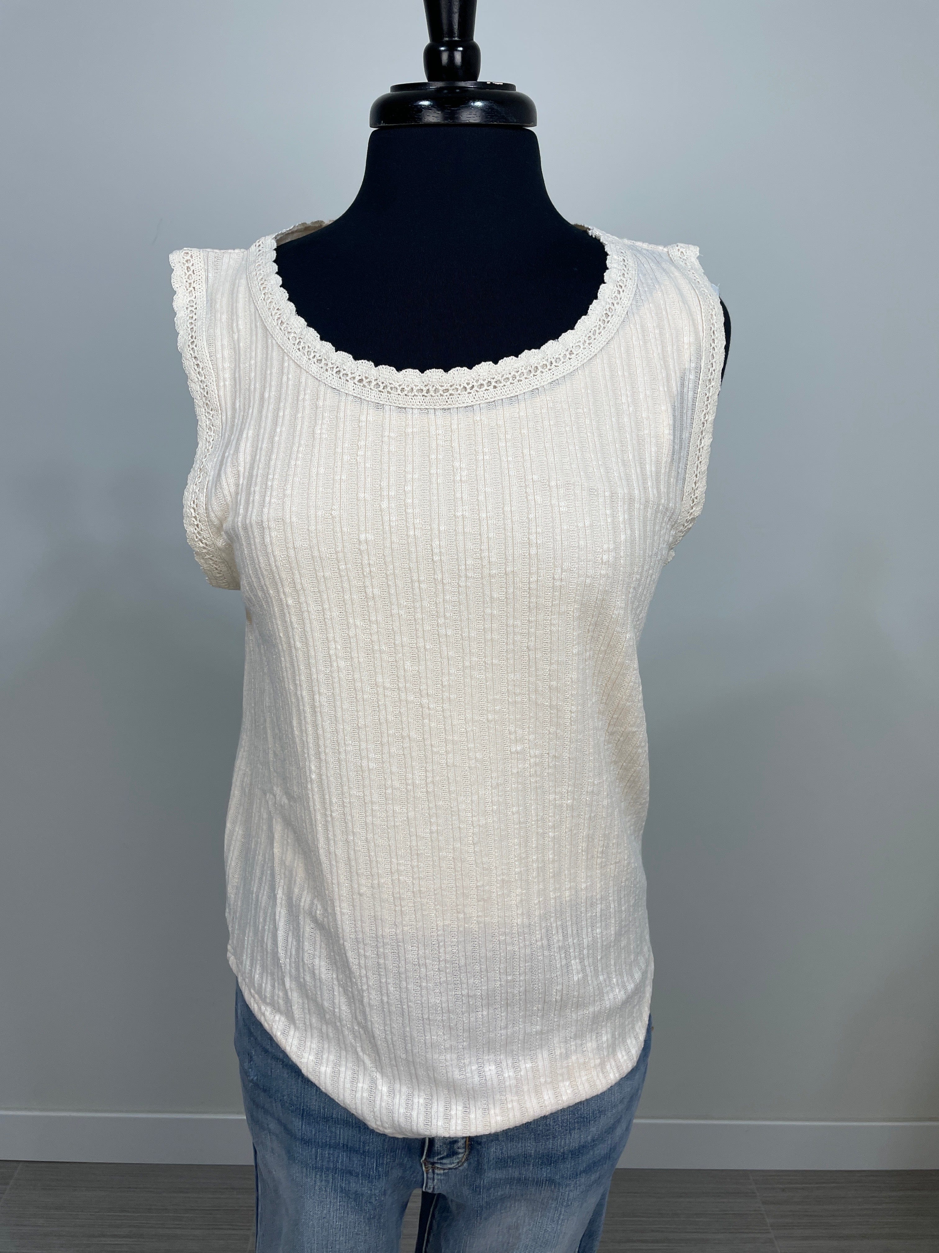 Beige Lace Trim Tank