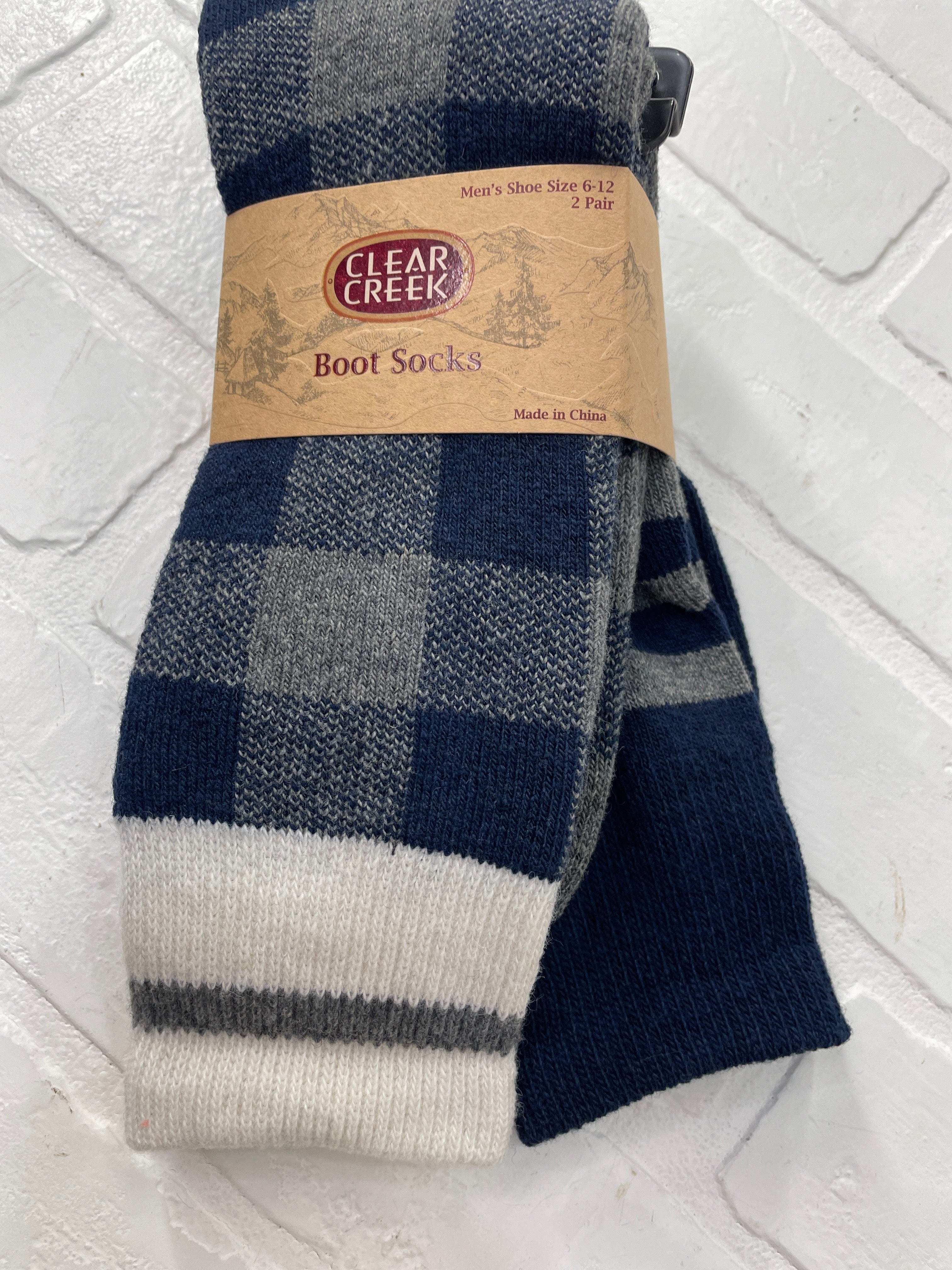 CC Men's Navy & Grey Plaid Boot Sock