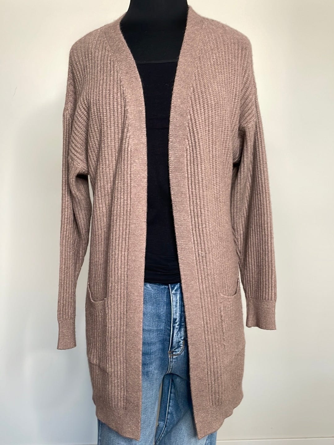 Mocha Ribbed Pocket Cardigan OS