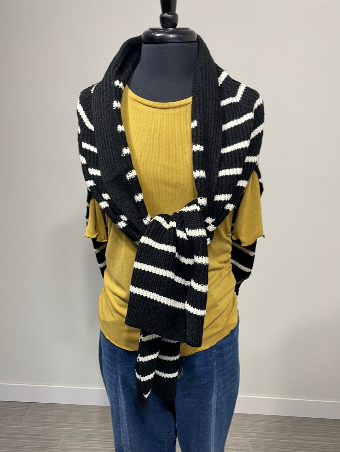 Black & Ivory Stripe Sweater Scarf