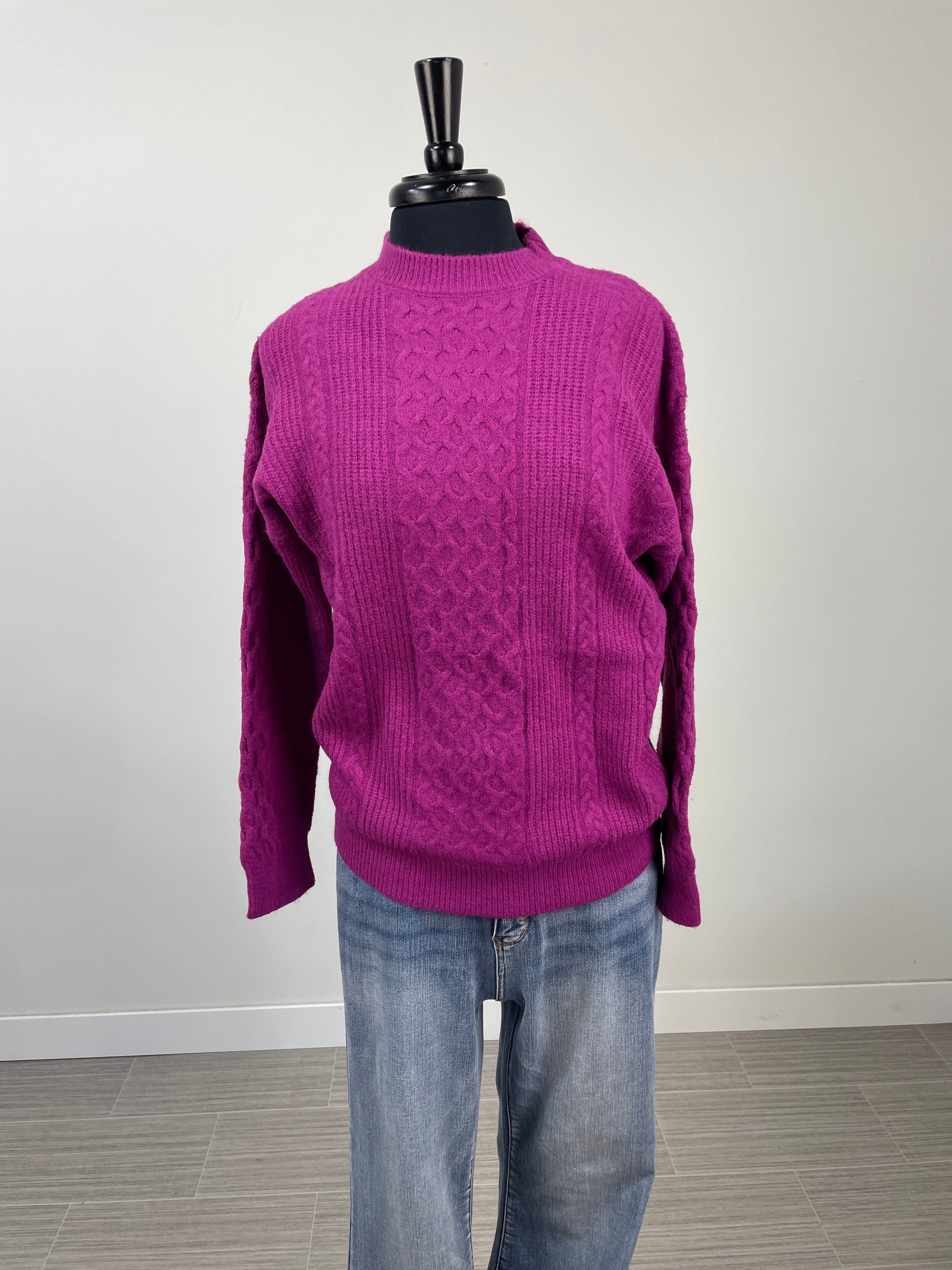 Magenta Criss Cross Cable Knit Sweater OS