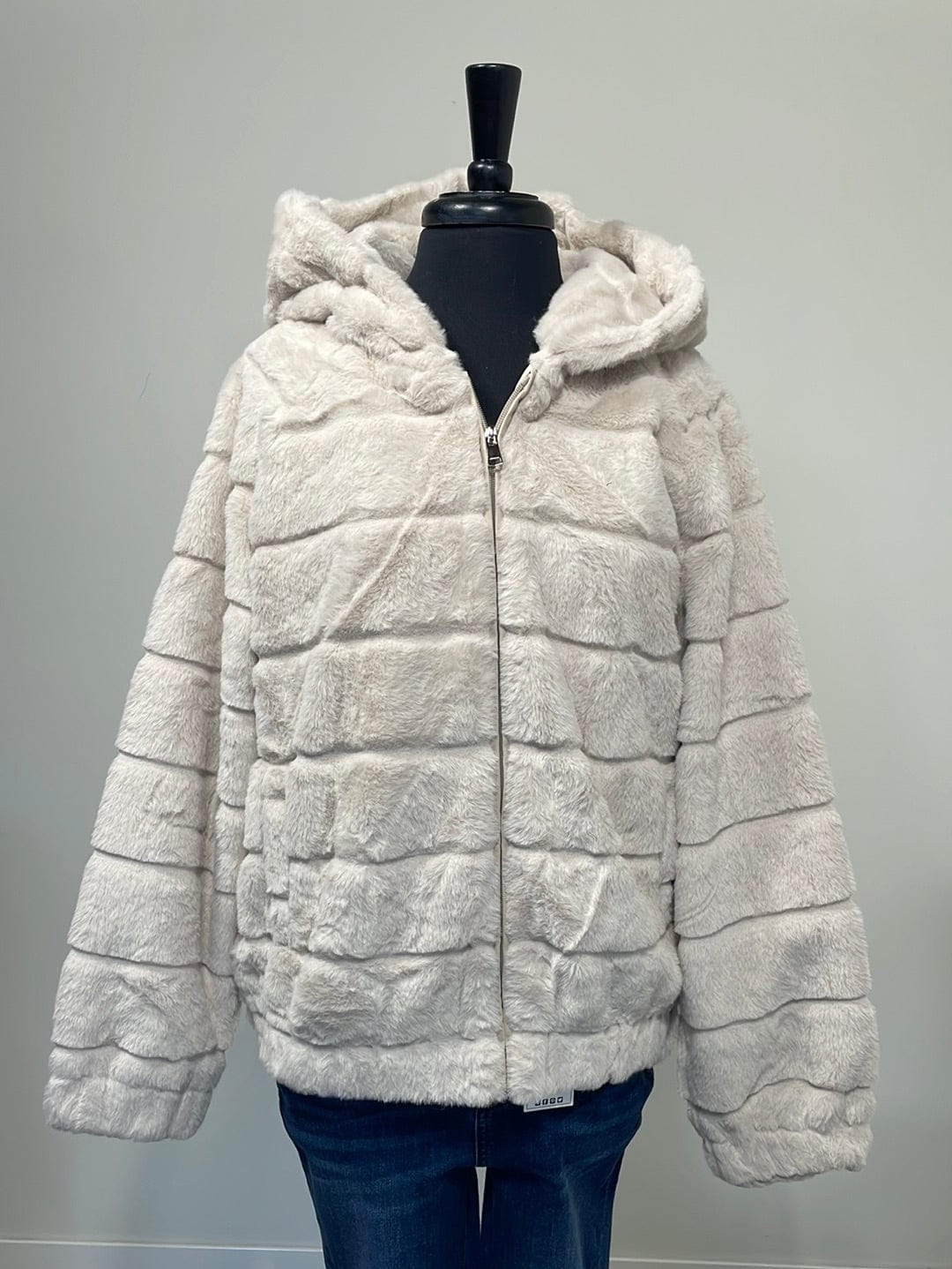Beige Fur Hooded Jacket