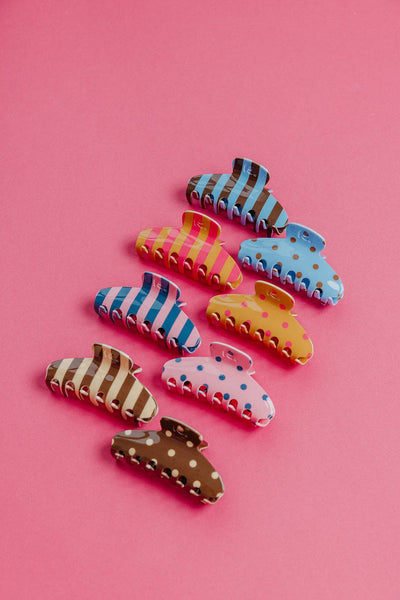 POLKA DOT & STRIPED OVERSIZED CLAWS: BROWN AND BLUE POLKA DOT