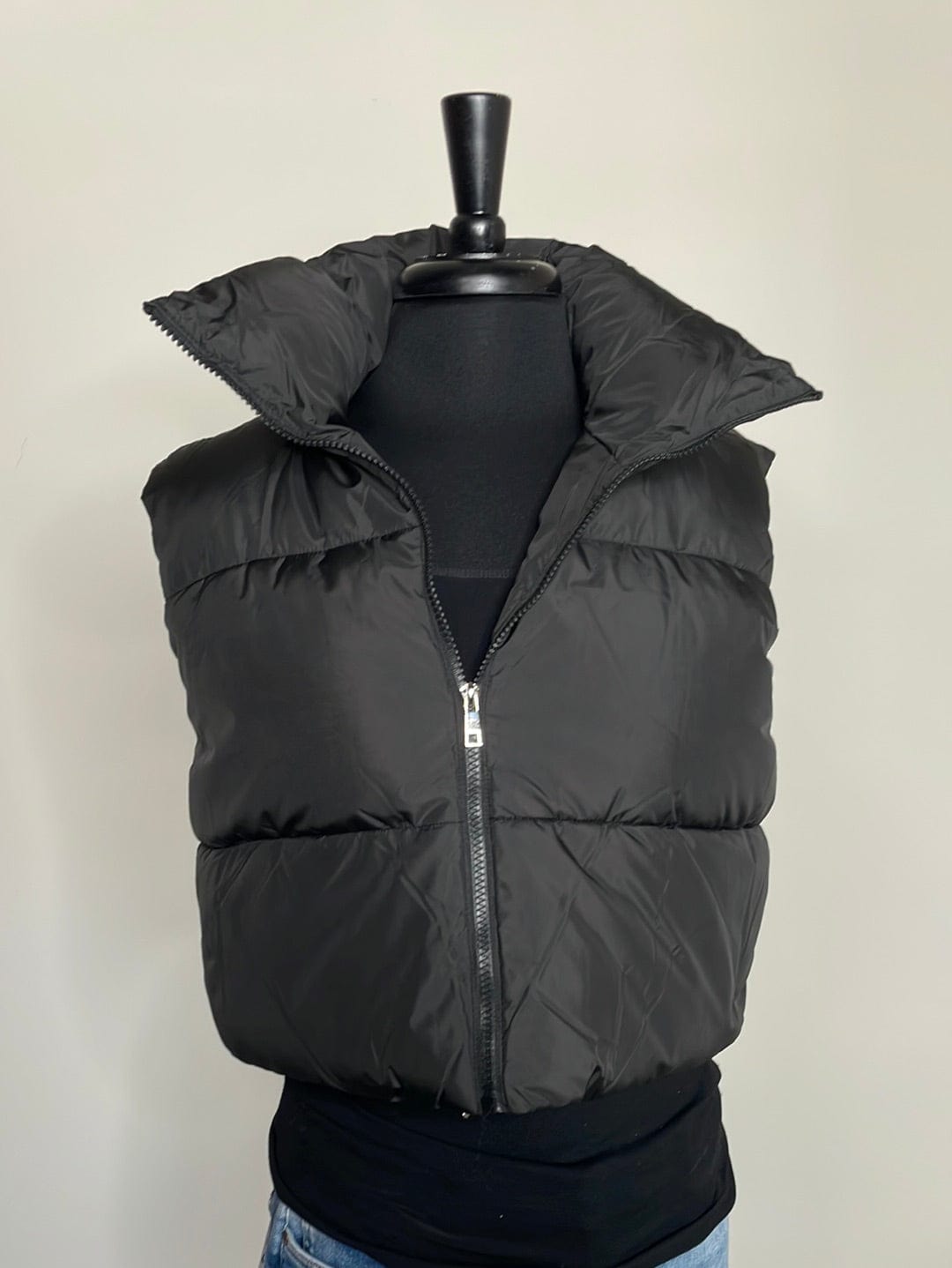 Black Puffer Cropped Vest