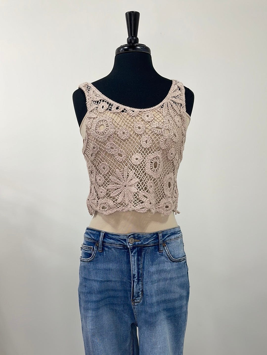 Taupe Patterned Crochet Top