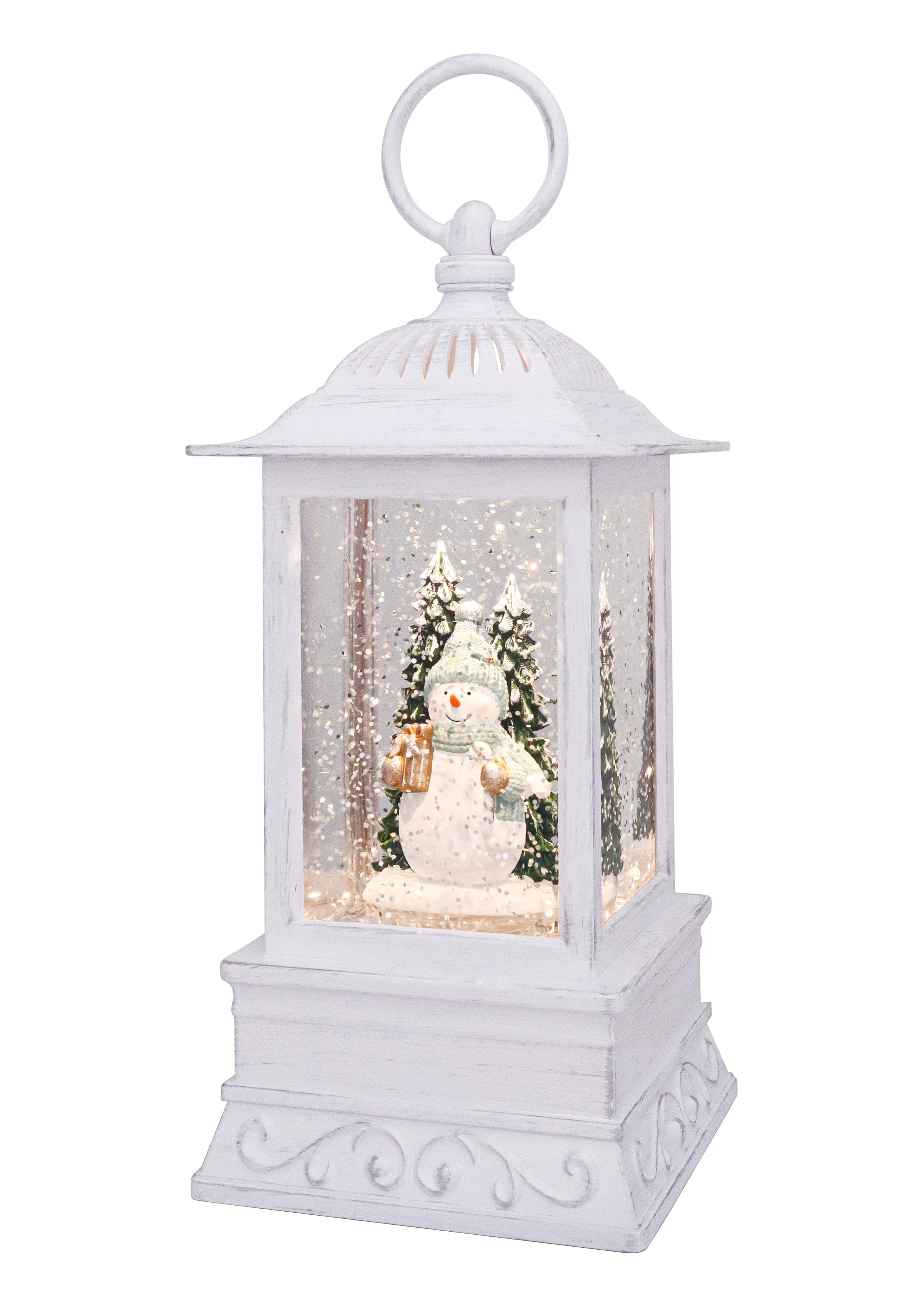 10.5" Snowman in Pine Forest Glitter Lantern