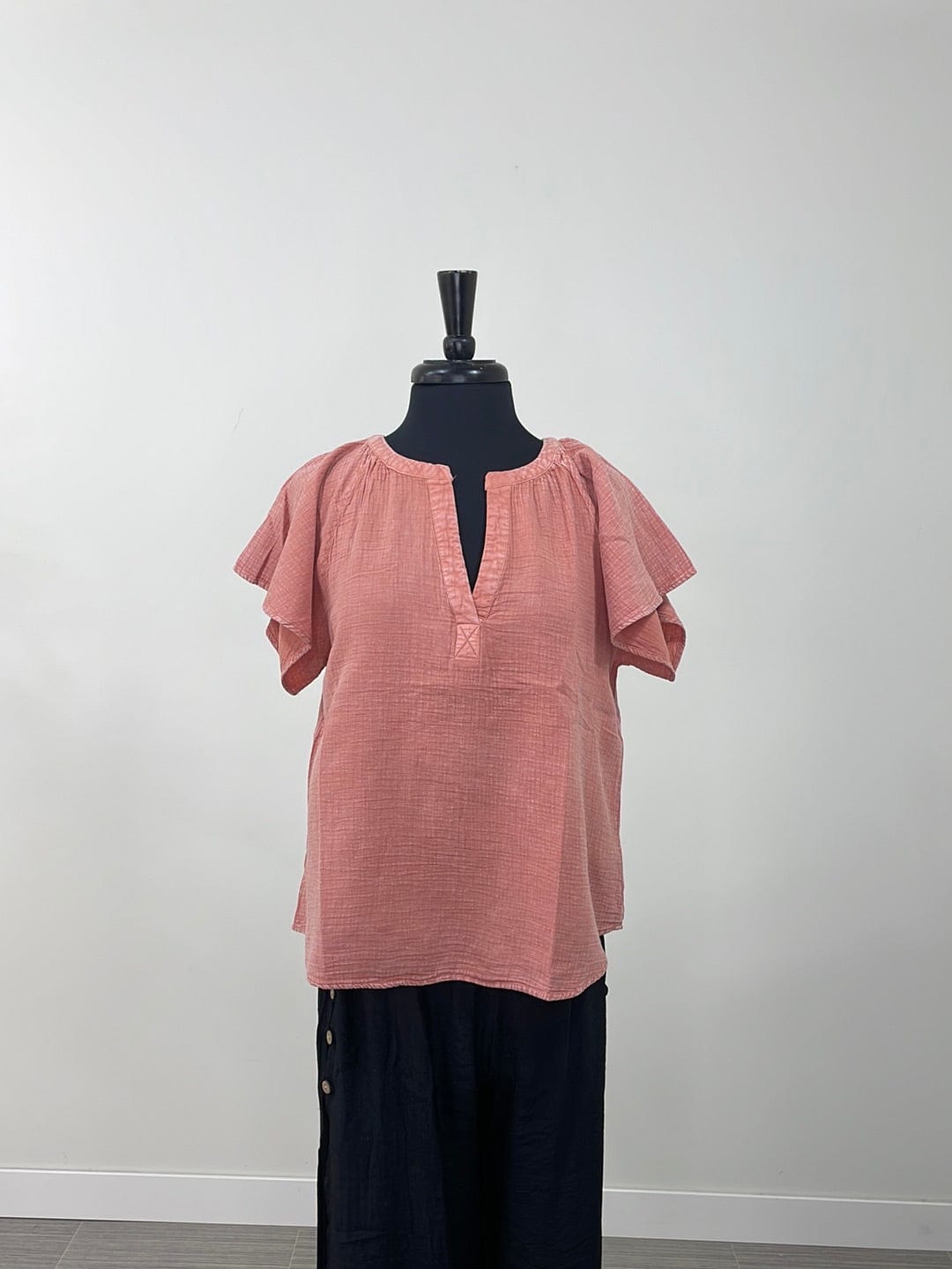 Sienna Split Neck Flutter Sleeve Top