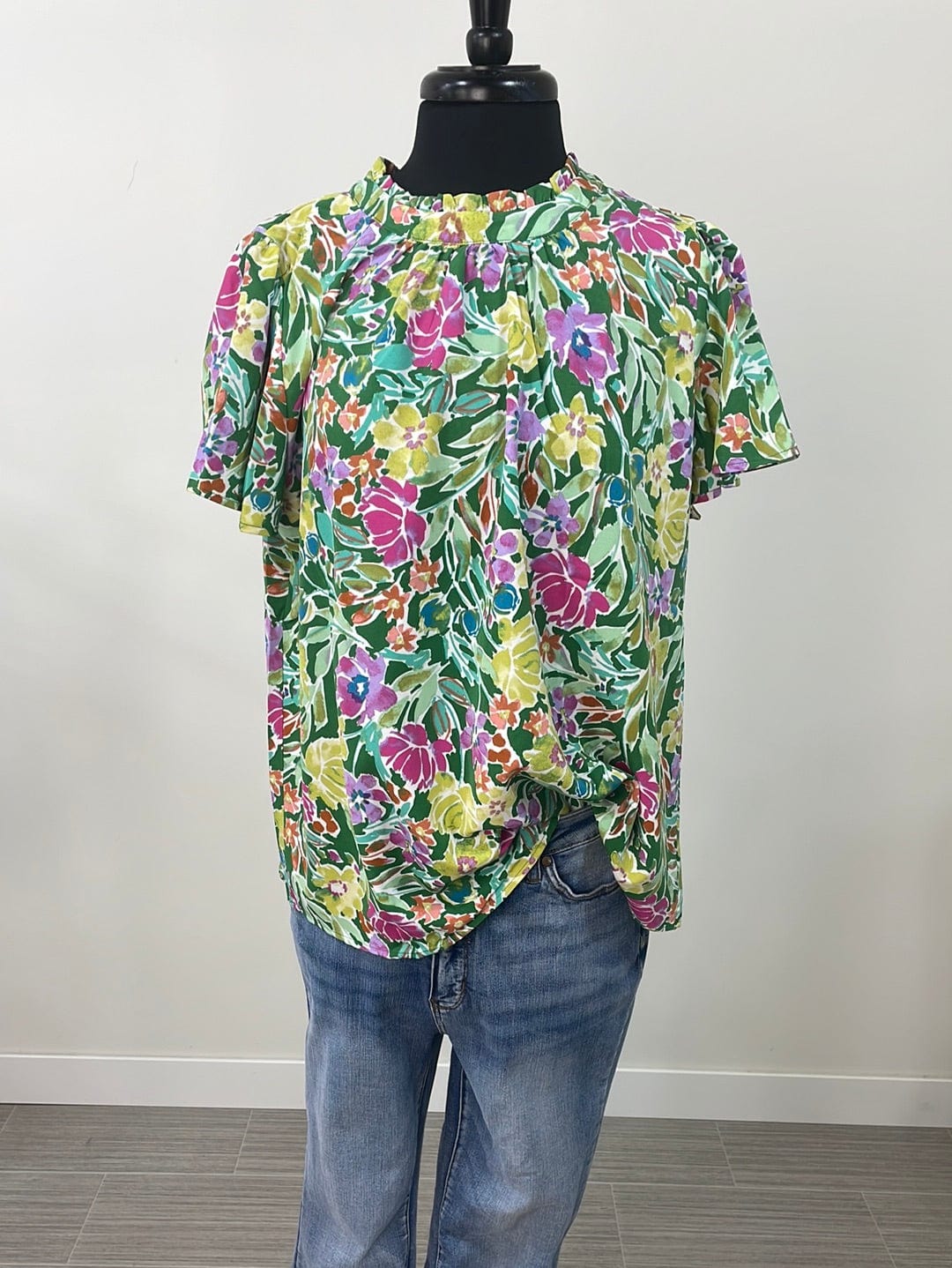 Kelly & Floral Flutter Sleeve Blouse