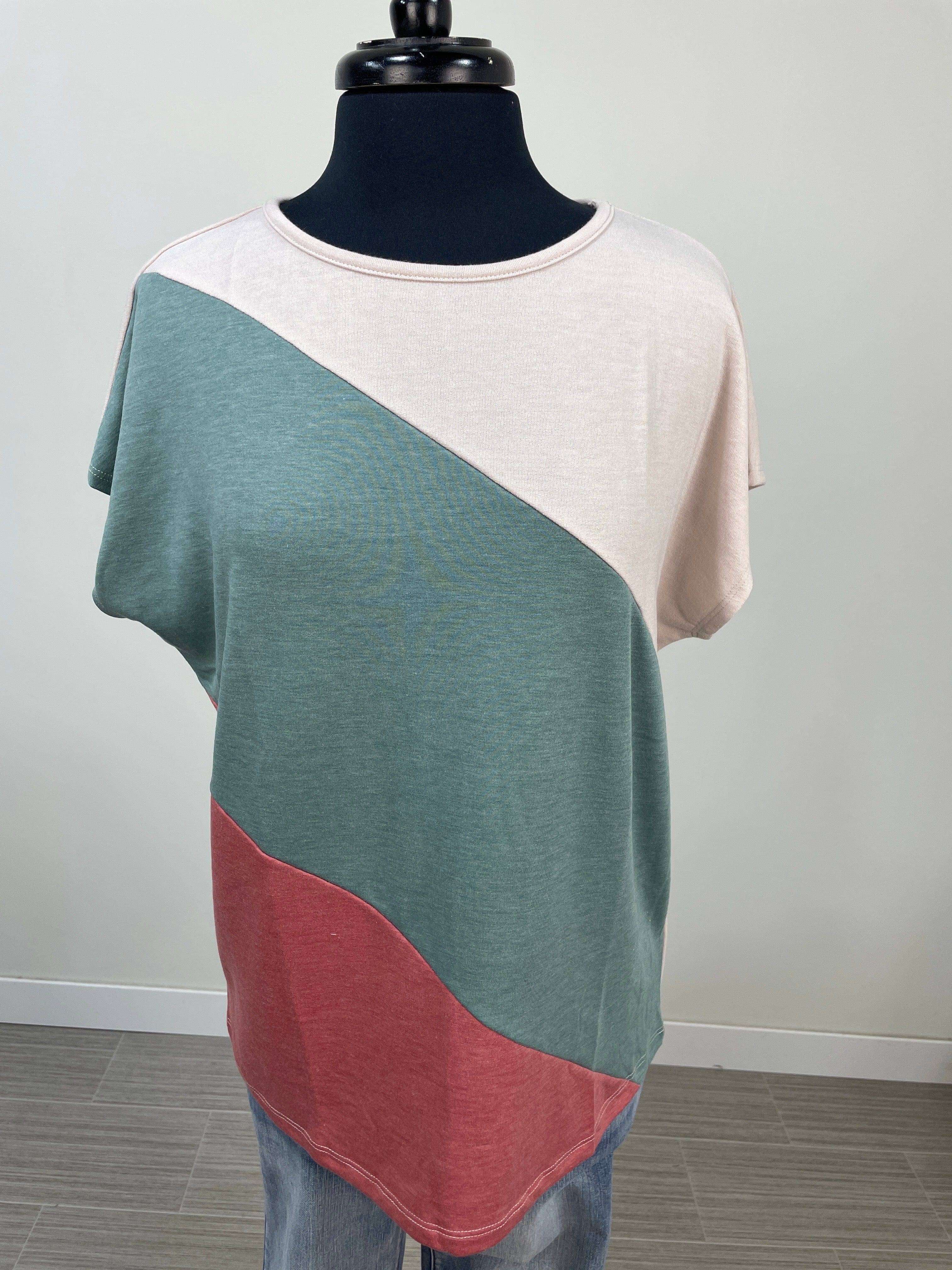 Olive Rust Color Block Top