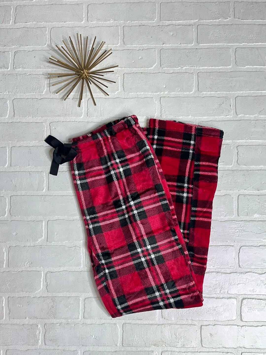Red & Black Plaid Velvet Fleece PJ Bottoms