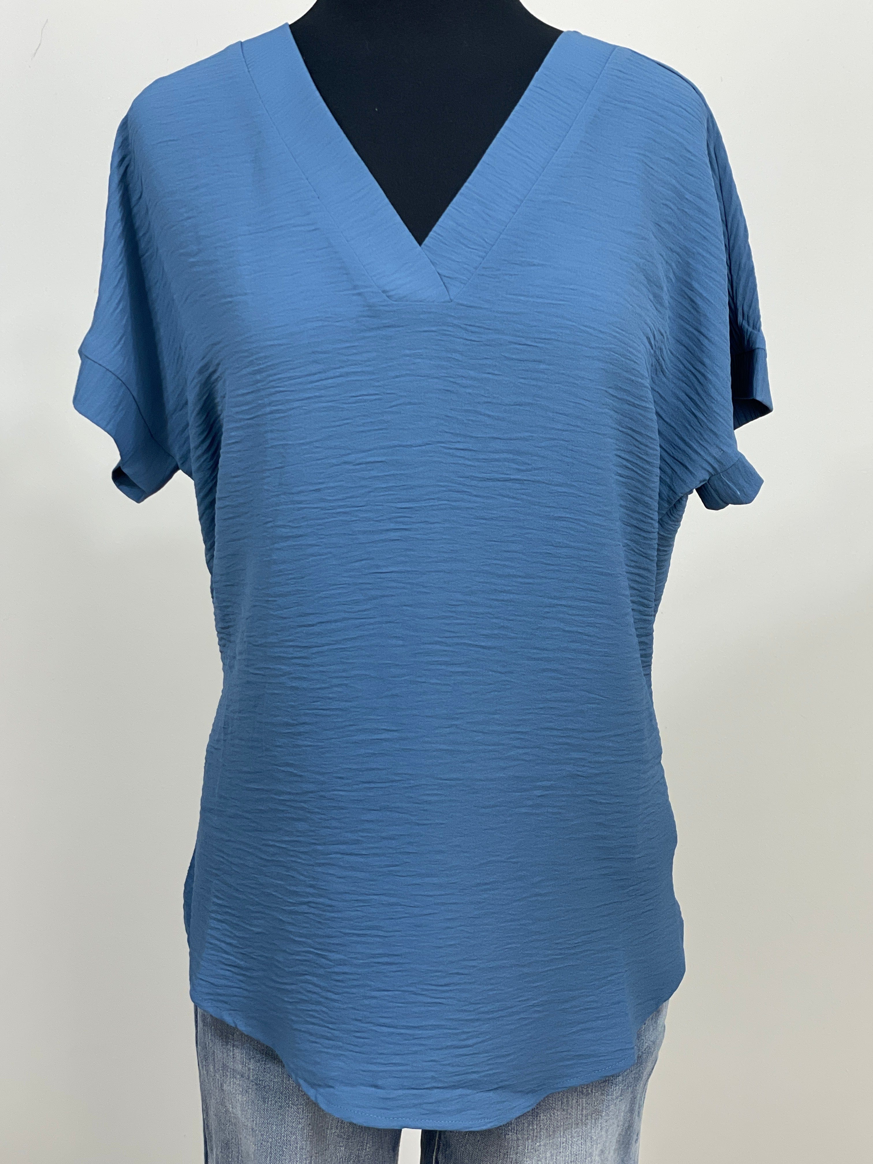 Dusty Blue Woven VNeck Blouse