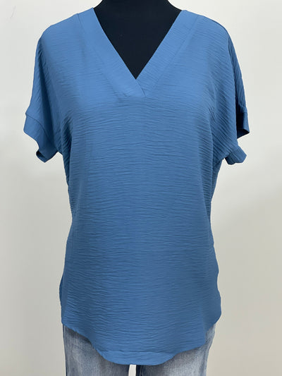 Dusty Blue Woven VNeck Blouse
