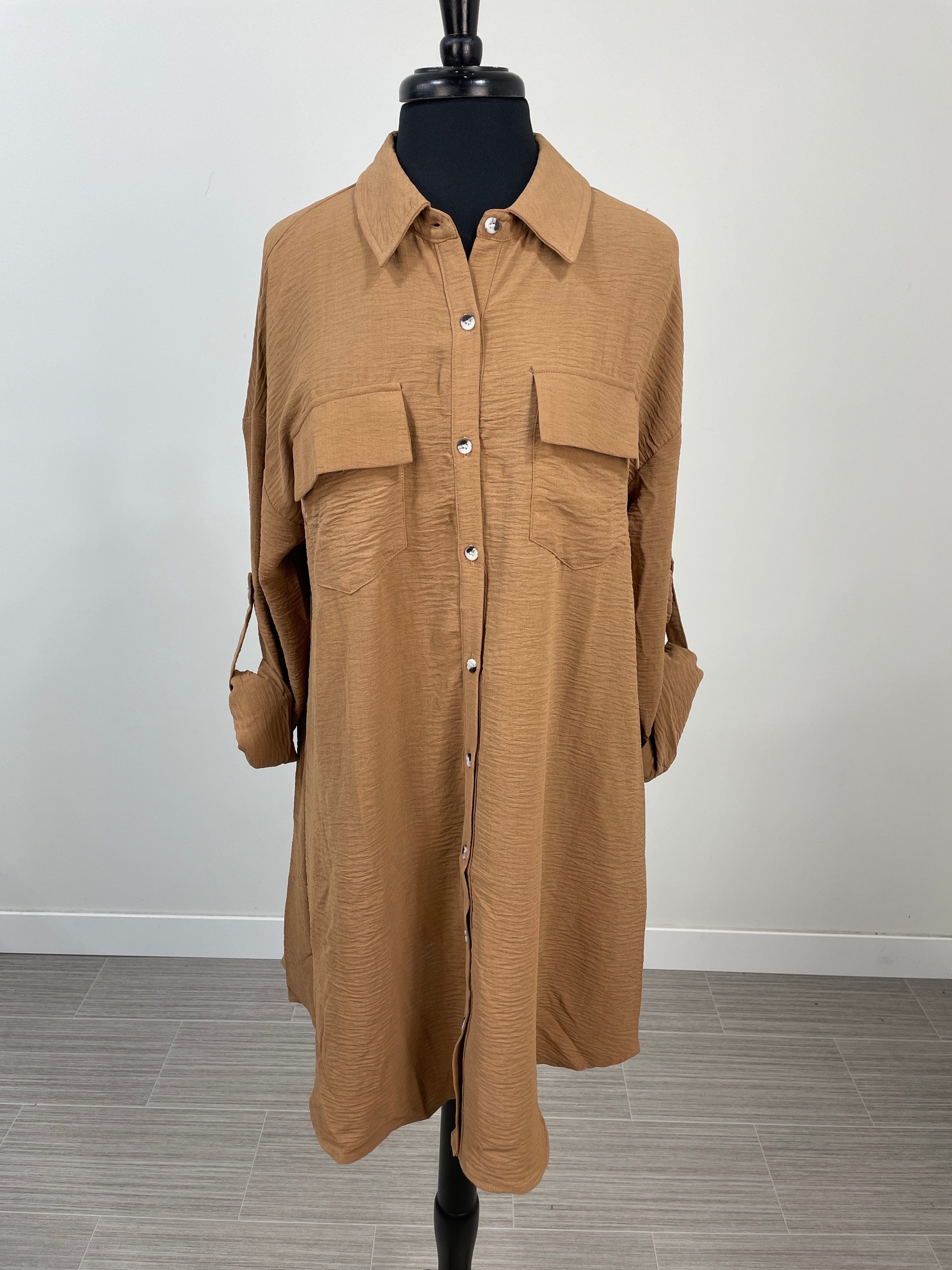 Toffee Button Down Shirt Dress