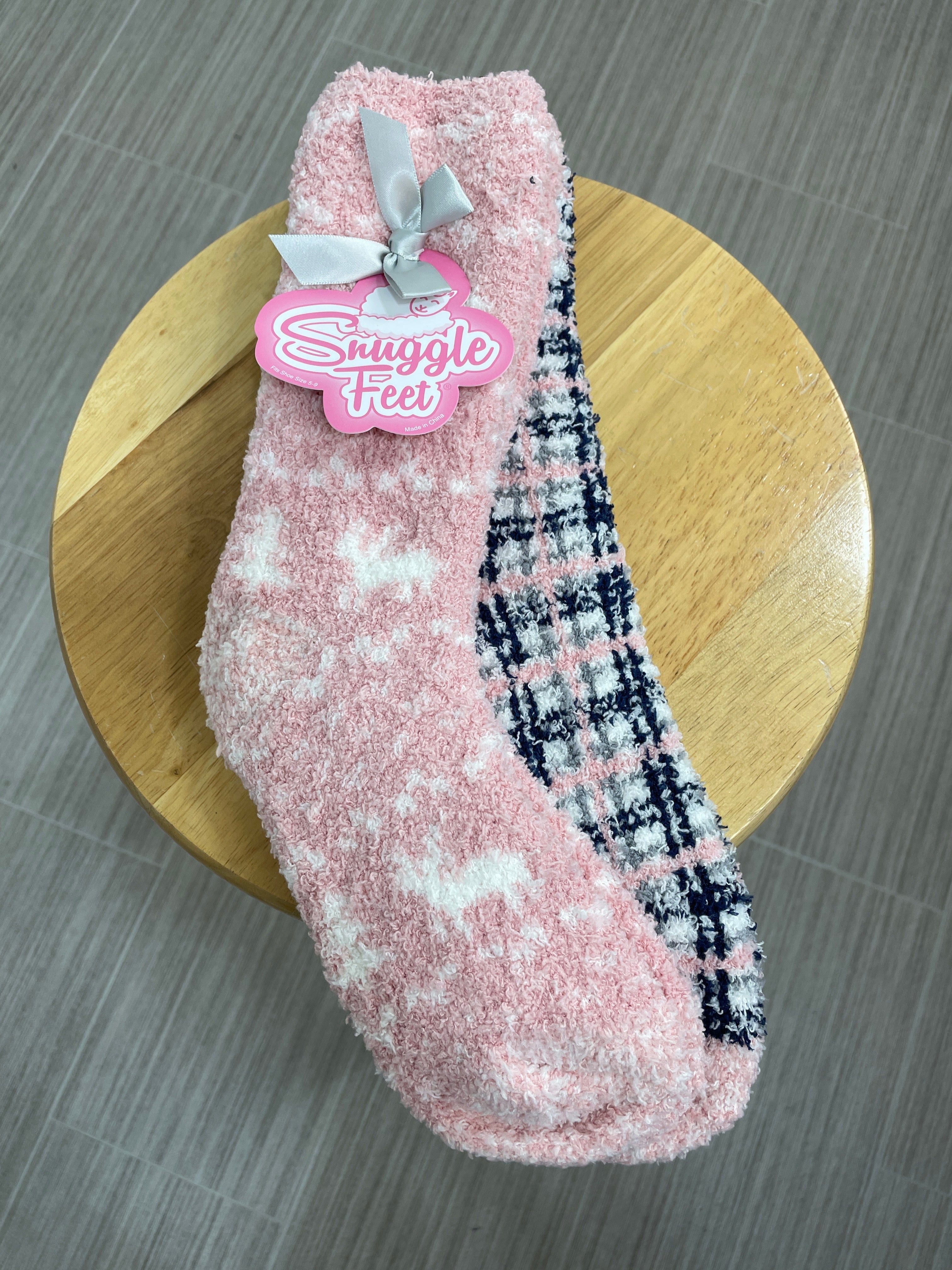 White & Pink Deer 2pk Snuggle Feet
