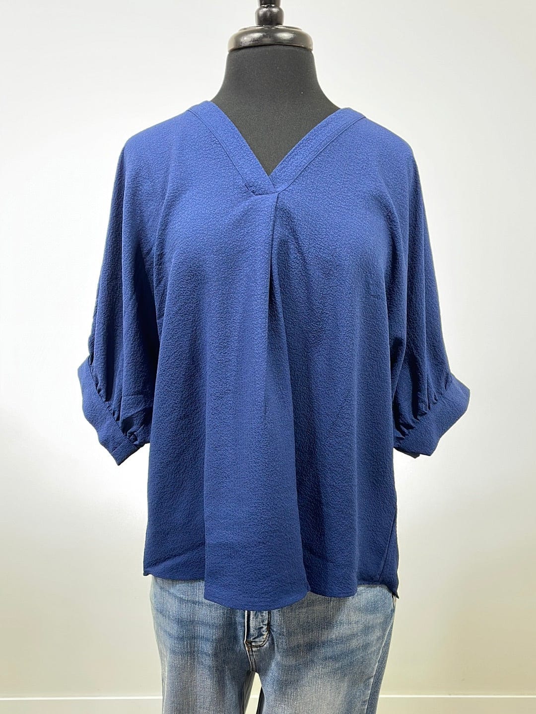 Navy Cuffed Sleeve Blouse