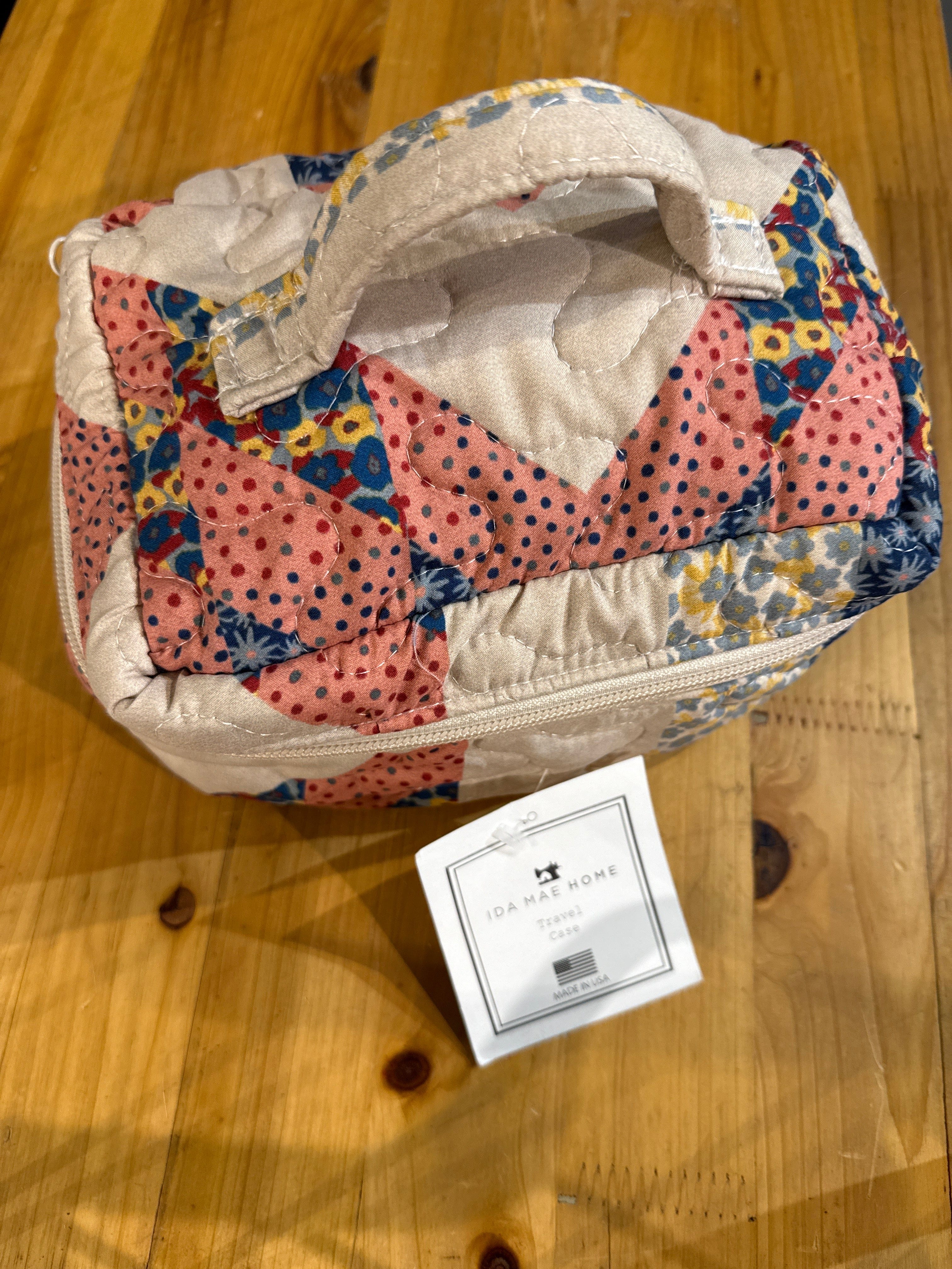 Adeline Patchwork Coral Quilted Travel Case
