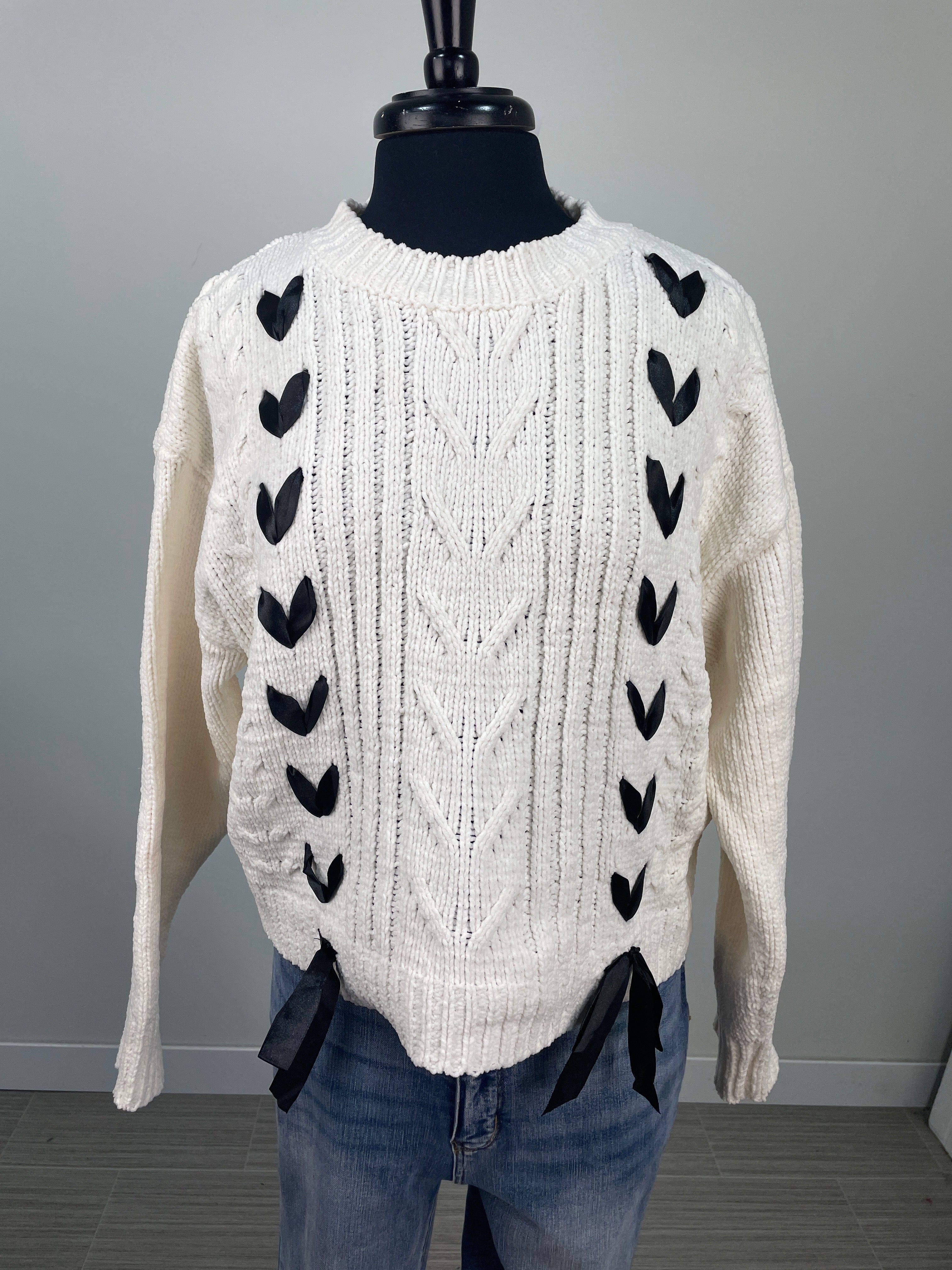 Cream & Black Ribbon Weave Sweater