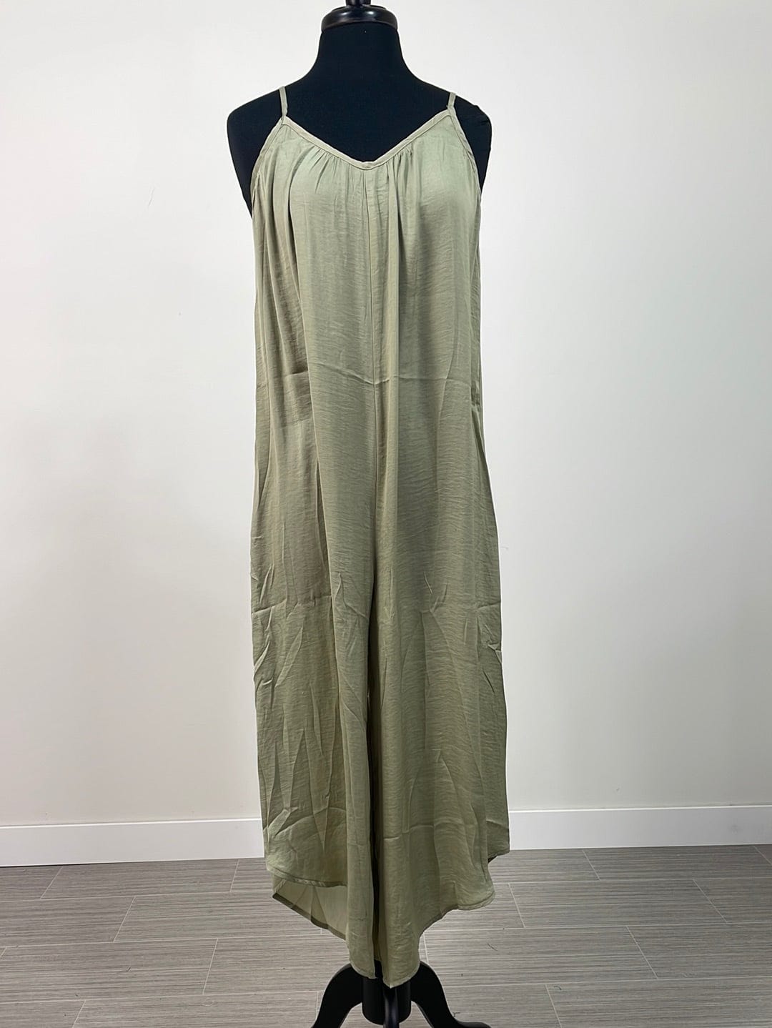 Olive Satin Wide Leg Jumpsuit