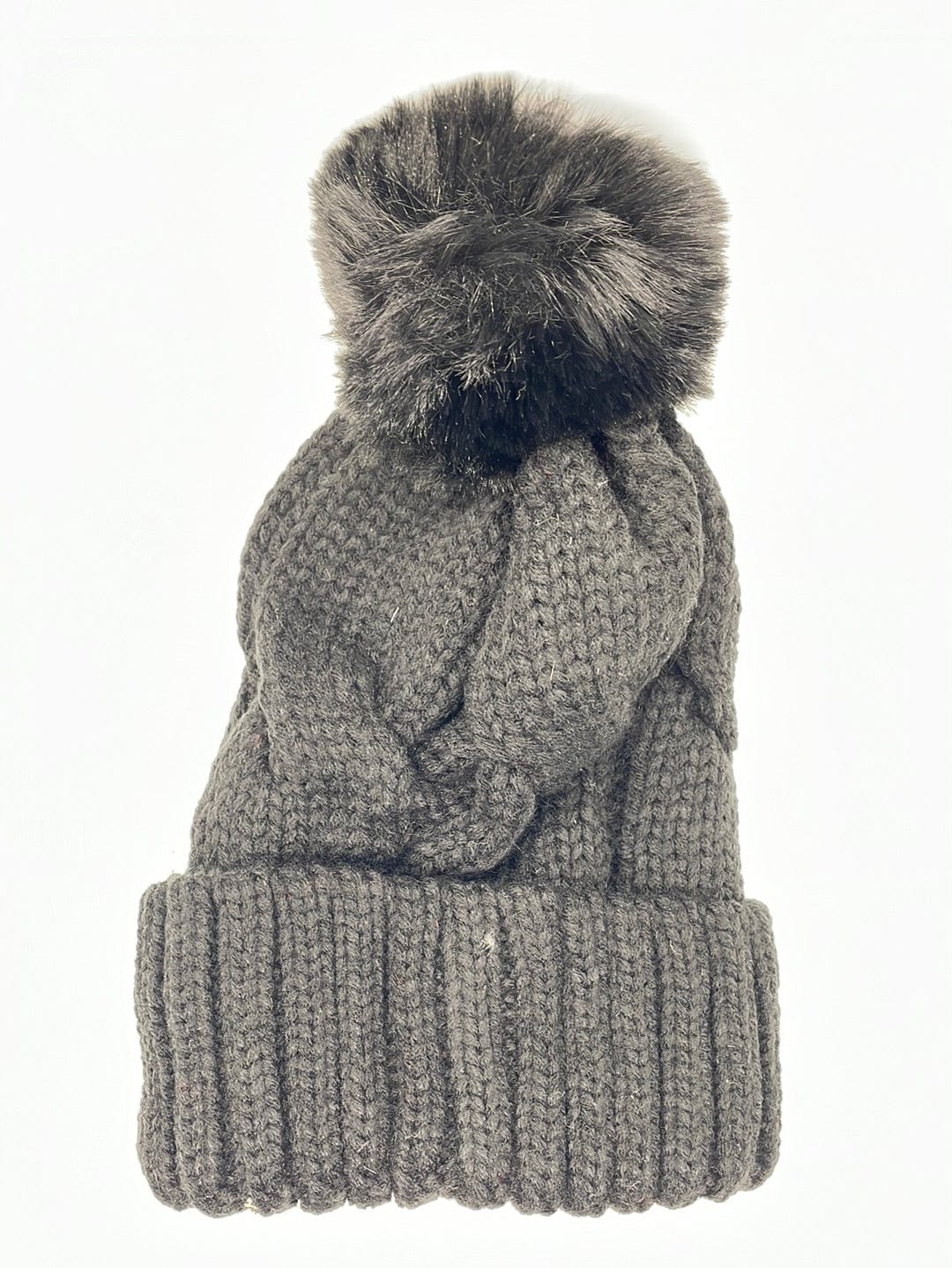 Black Knit Fur Lined Hat