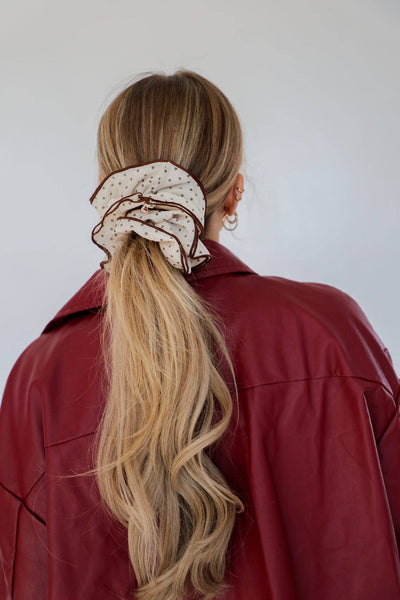 POLKA DOT CORSET SCRUNCHIE: CREAM & BROWN